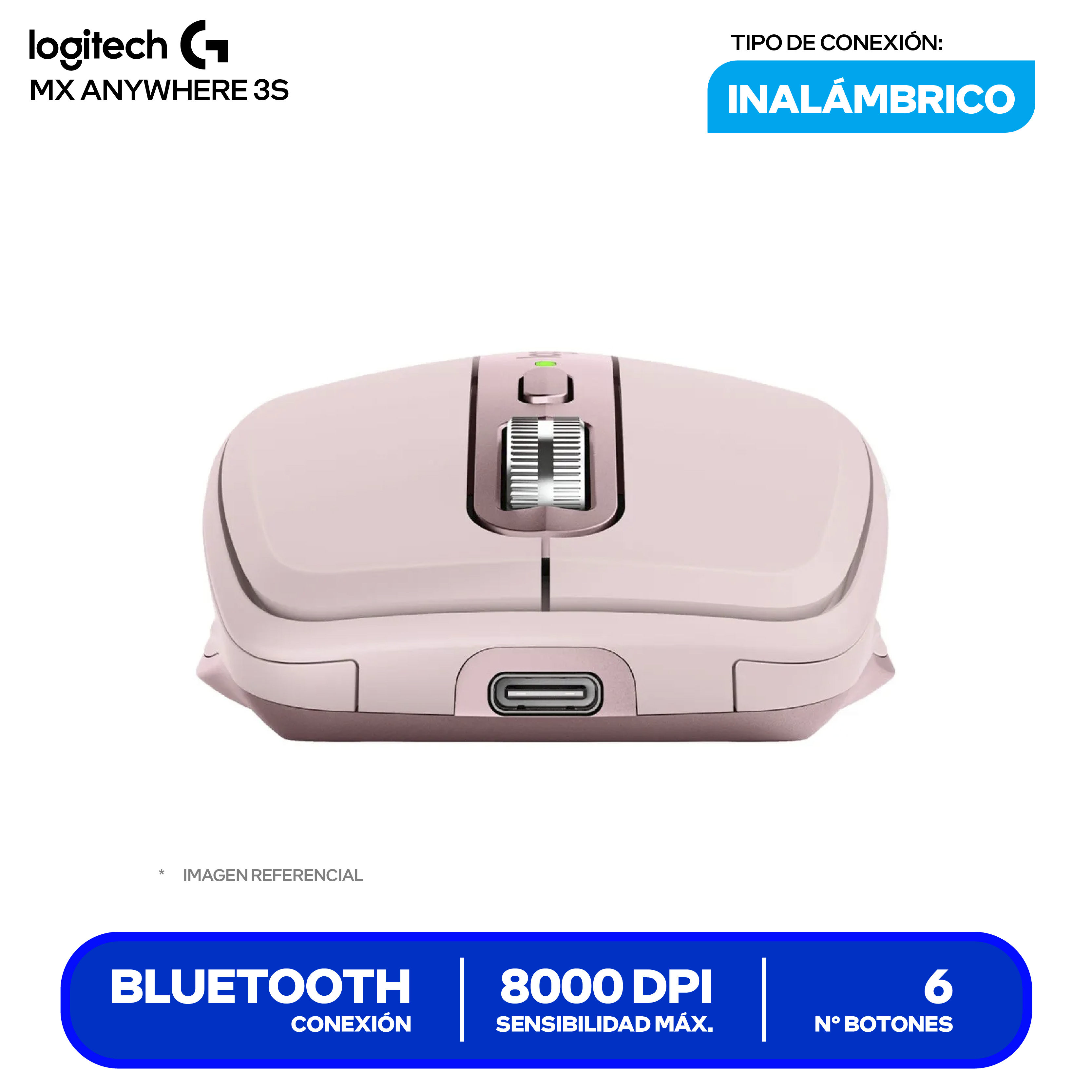 Mouse Inalámbrico Logitech MX Anywhere 3S (910-006934) Rosado 8000 DPI
