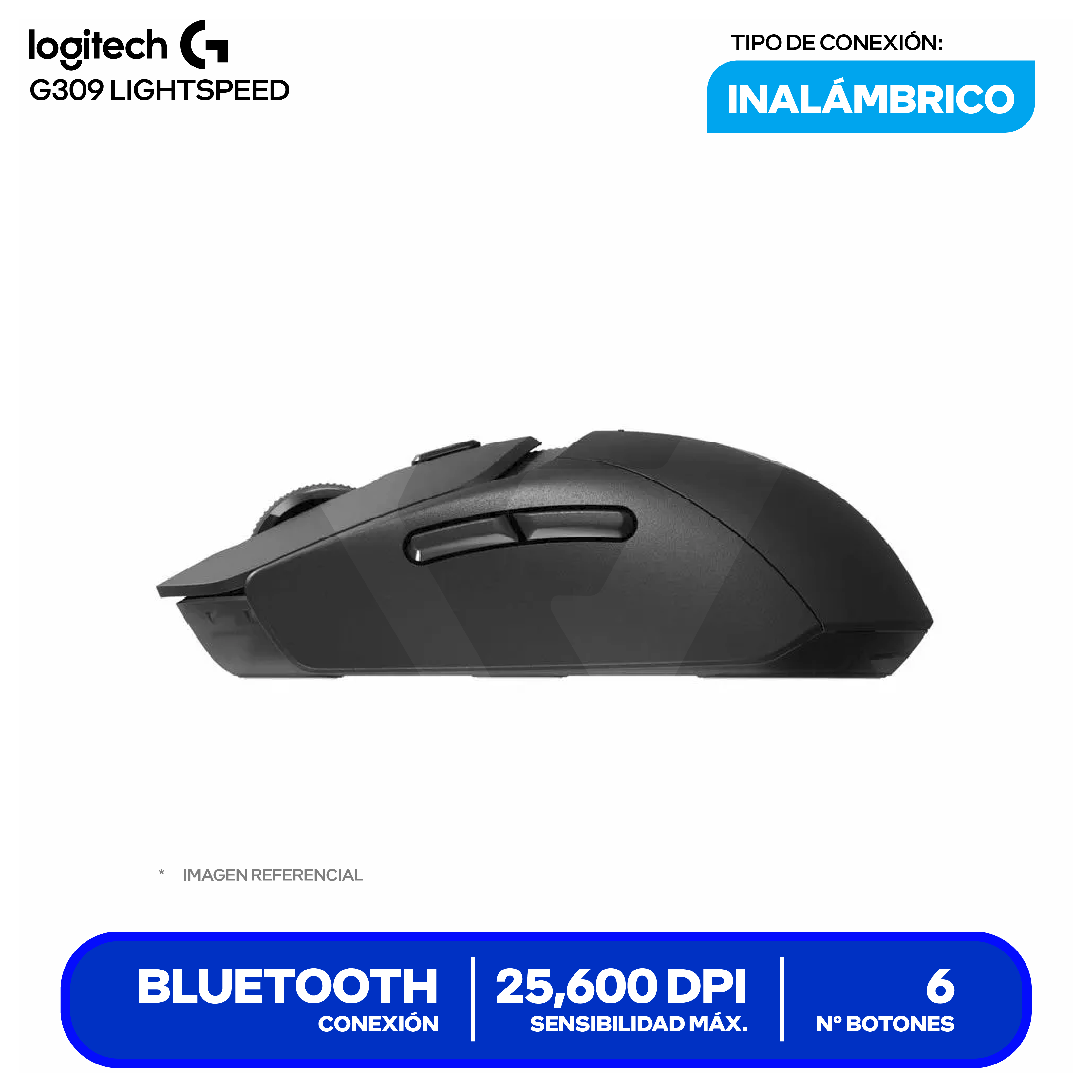 Mouse Gamer Inalámbrico Logitech G309 Lightspeed (910-007198) Negro 25.6K DPI