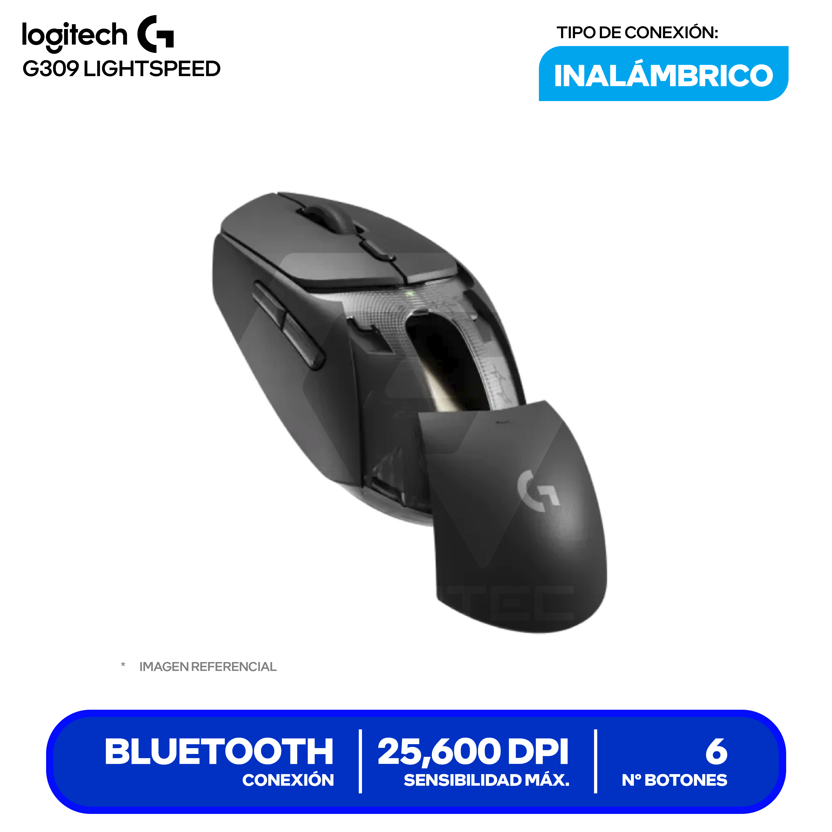 Mouse Gamer Inalámbrico Logitech G309 Lightspeed (910-007198) Negro 25.6K DPI