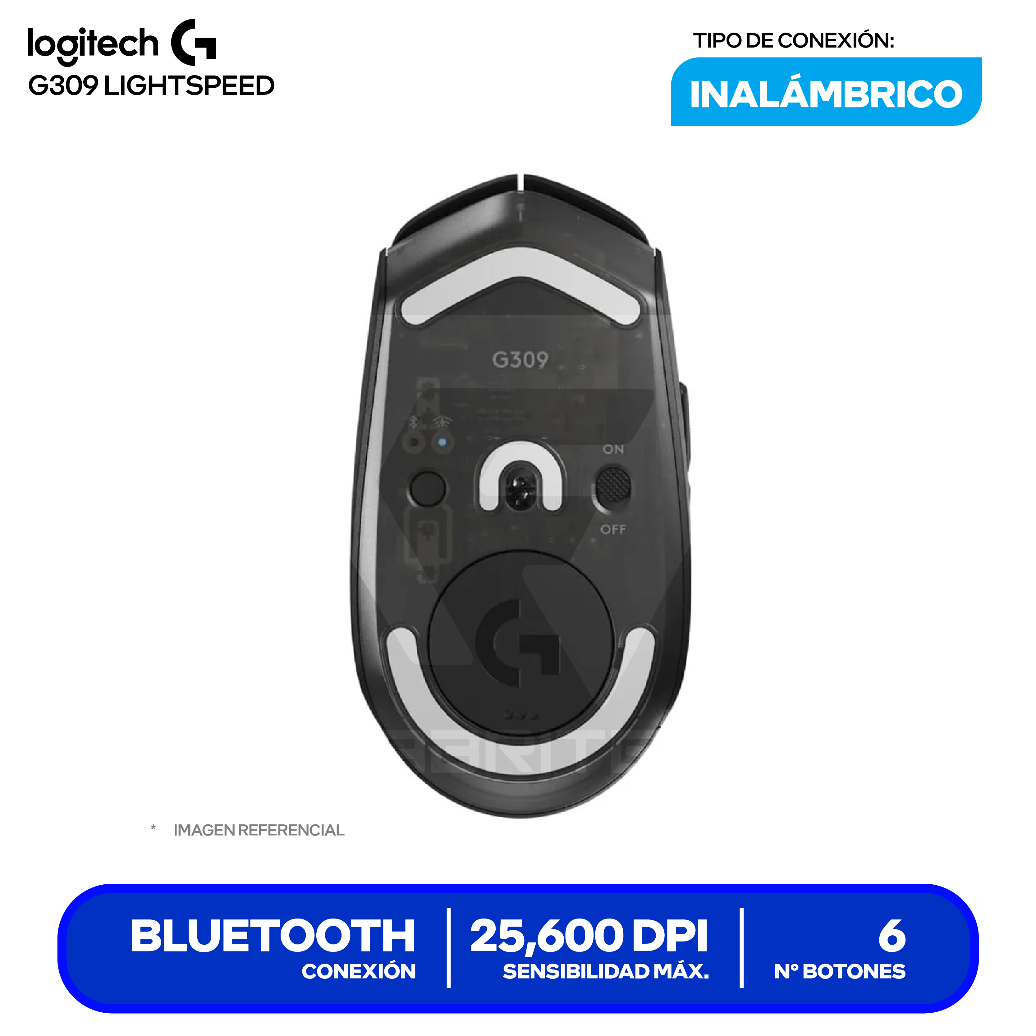 Mouse Gamer Inalámbrico Logitech G309 Lightspeed (910-007198) Negro 25.6K DPI