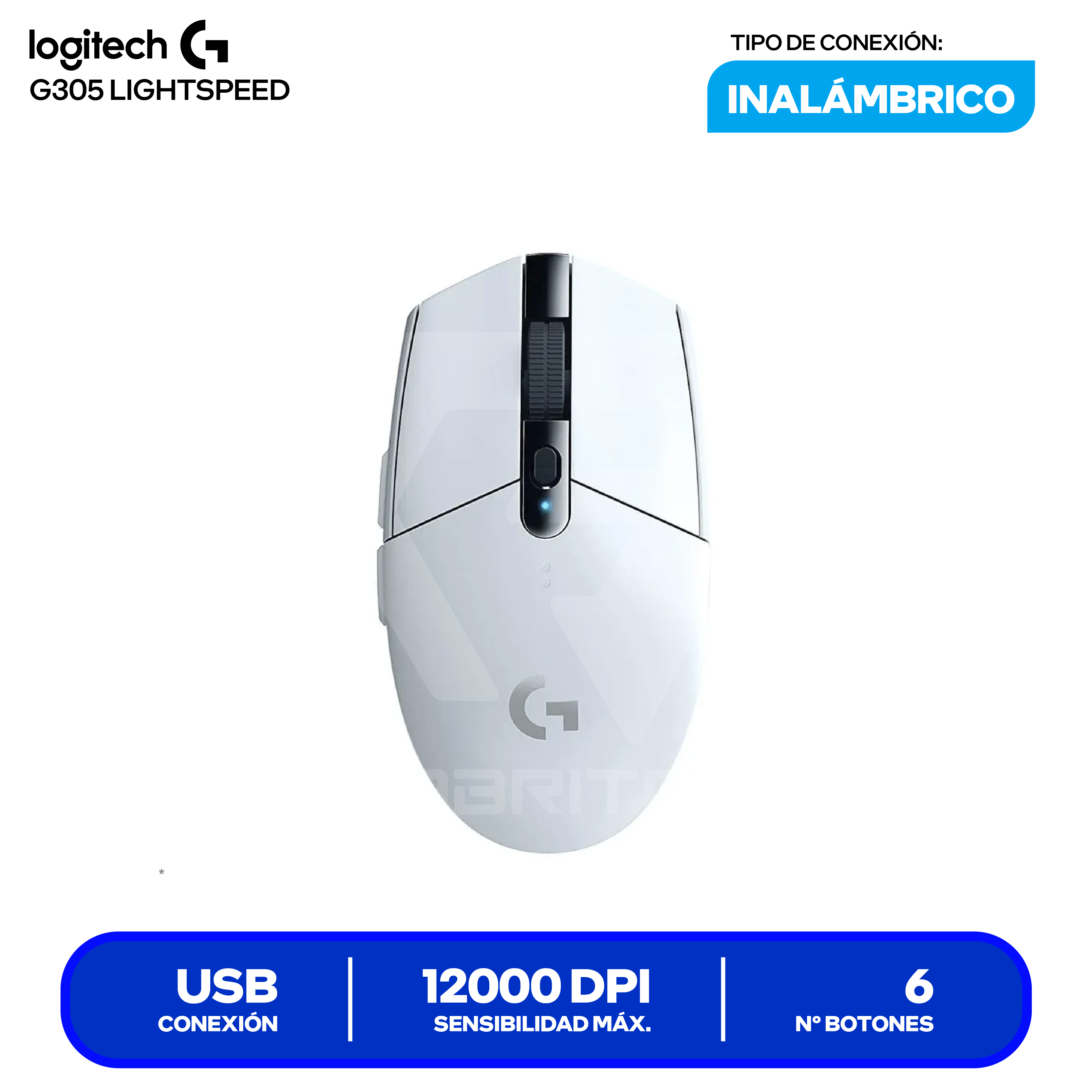 Mouse Gamer Inalámbrico Logitech G305 (910-005290) Blanco 12K DPI