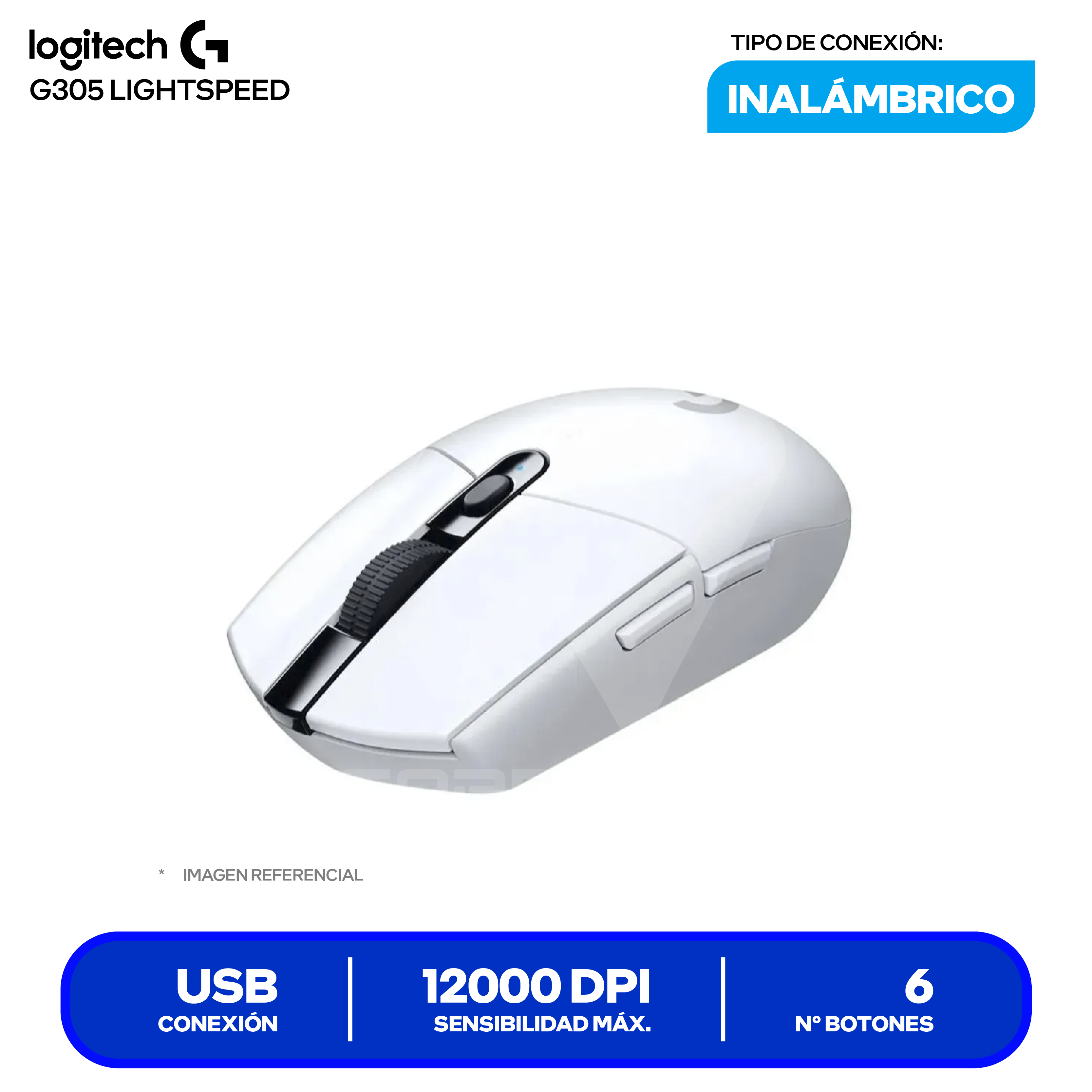Mouse Gamer Inalámbrico Logitech G305 (910-005290) Blanco 12K DPI