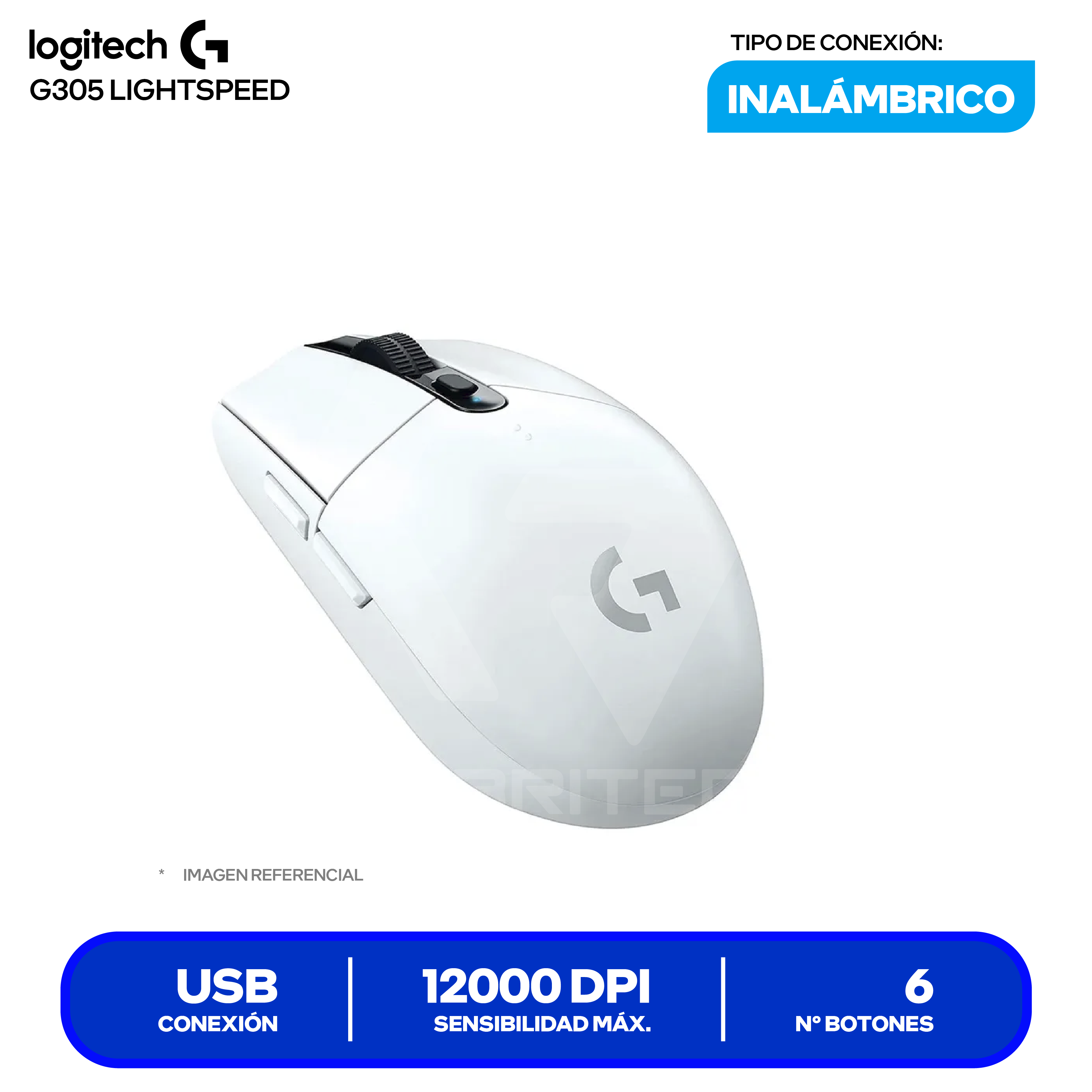 Mouse Gamer Inalámbrico Logitech G305 (910-005290) Blanco 12K DPI