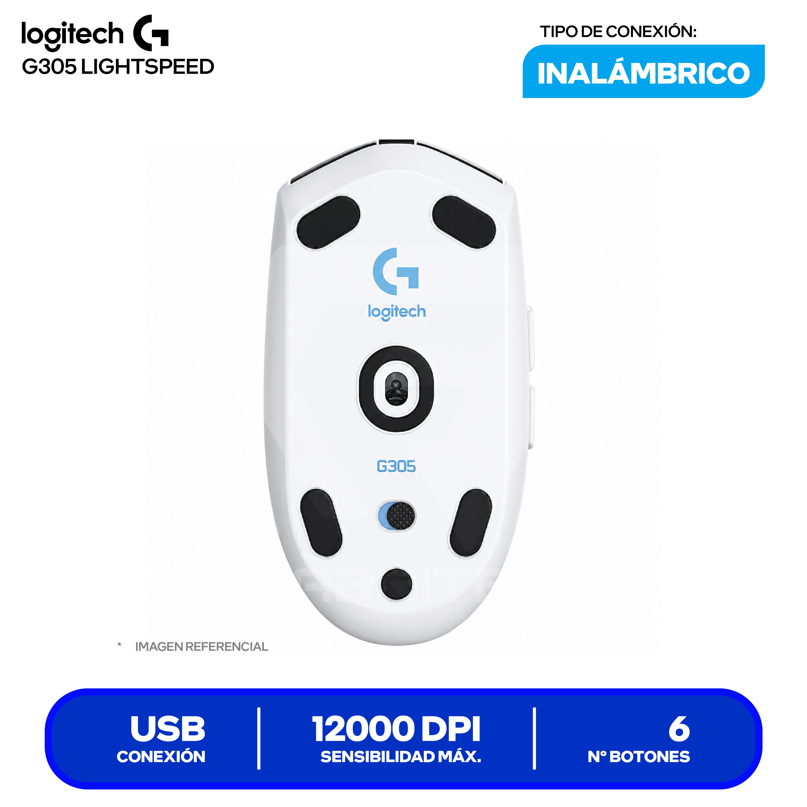 Mouse Gamer Inalámbrico Logitech G305 (910-005290) Blanco 12K DPI