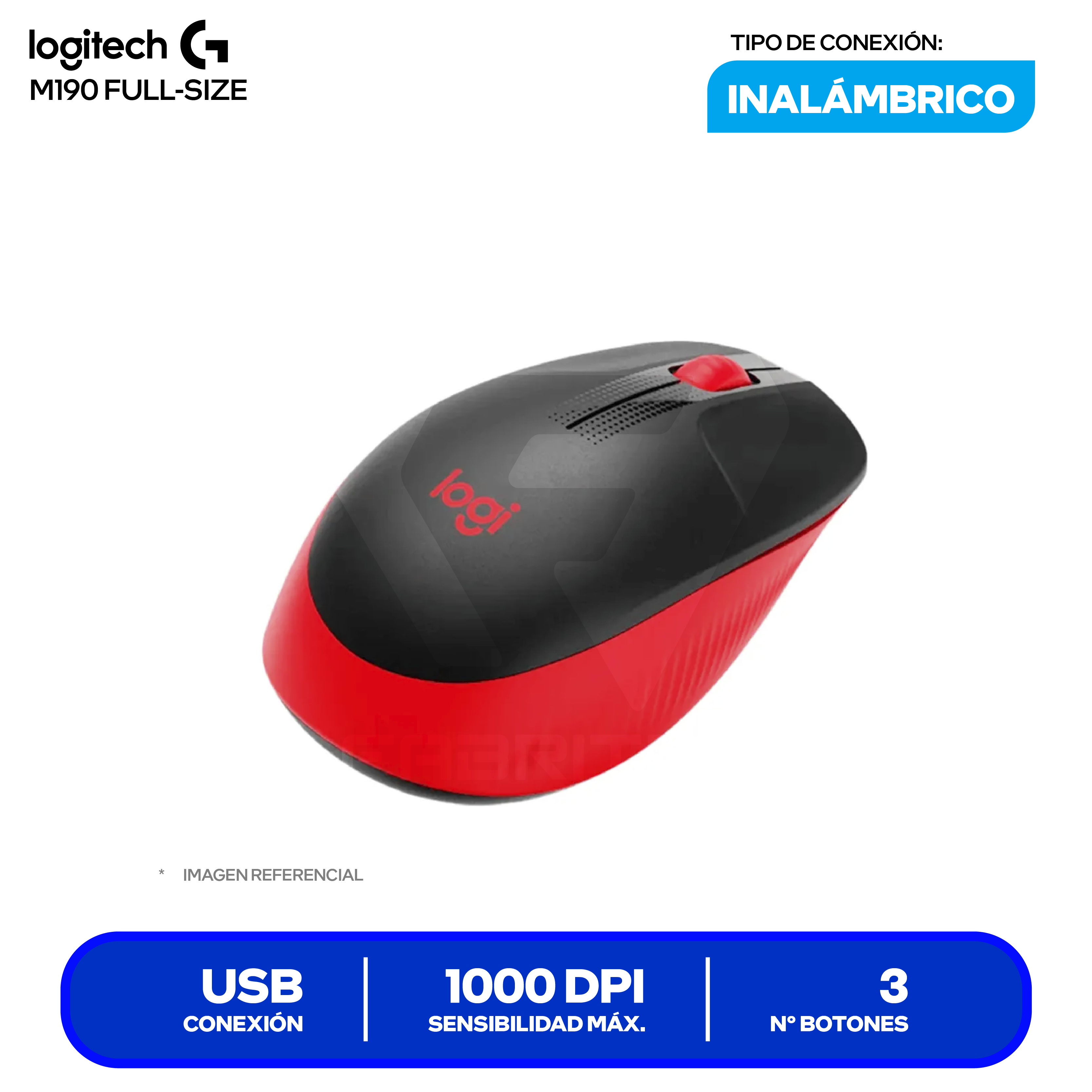 Mouse Inalámbrico Logitech M190 (910-005904) Rojo 1000 DPI