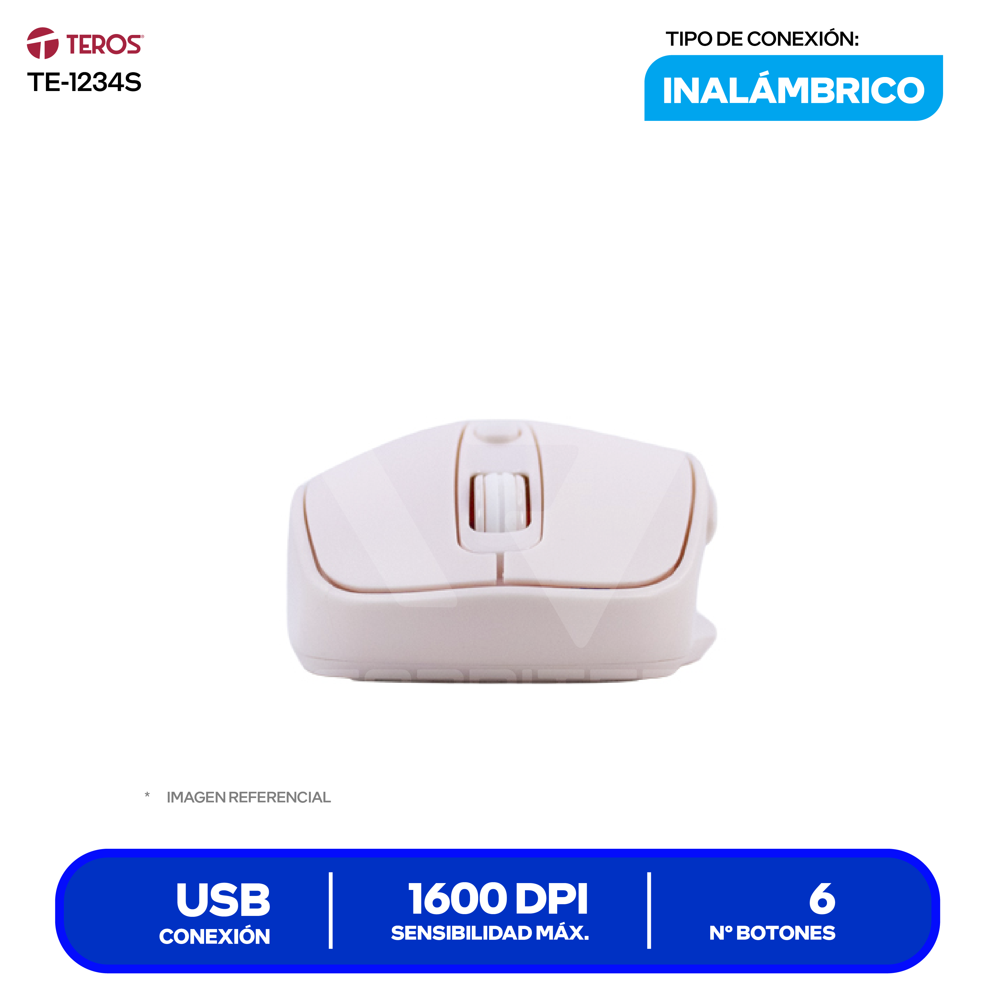 Mouse Óptico Inalámbrico Teros (TE-1234S) Rosado 1600 DPI
