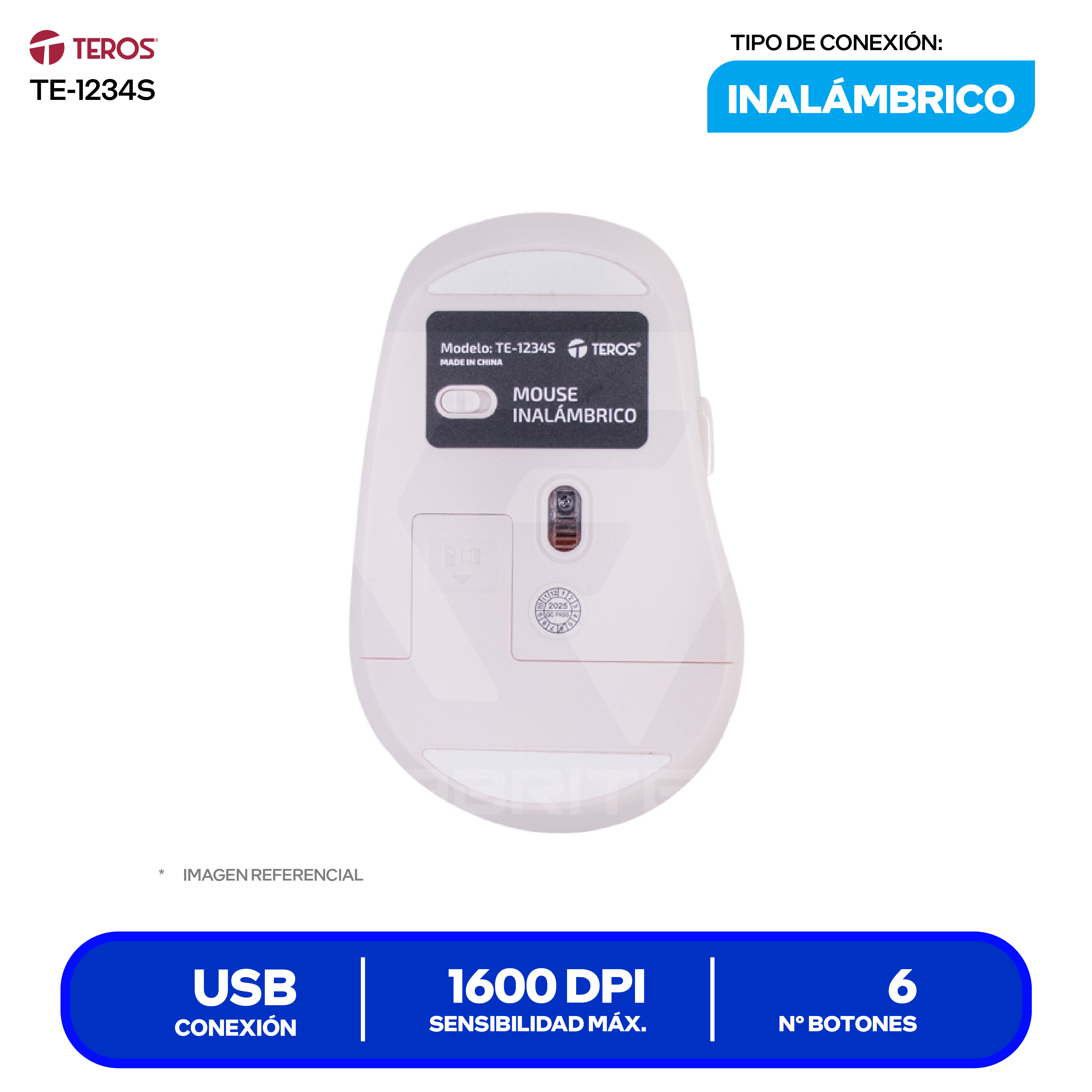 Mouse Óptico Inalámbrico Teros (TE-1234S) Rosado 1600 DPI