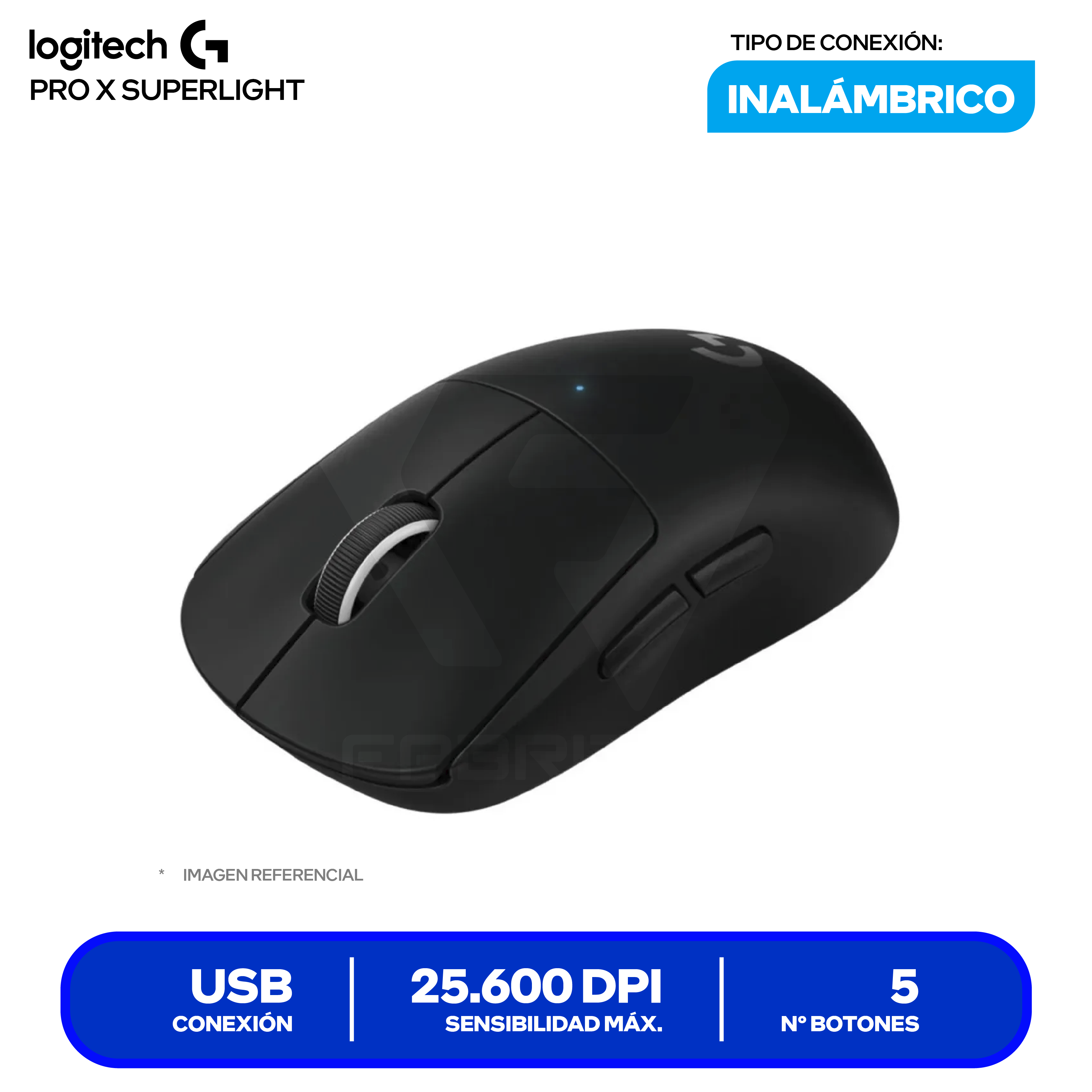 Mouse Gamer Inalámbrico Logitech G Pro X Superlight (910-005879) Negro 25.6K DPI
