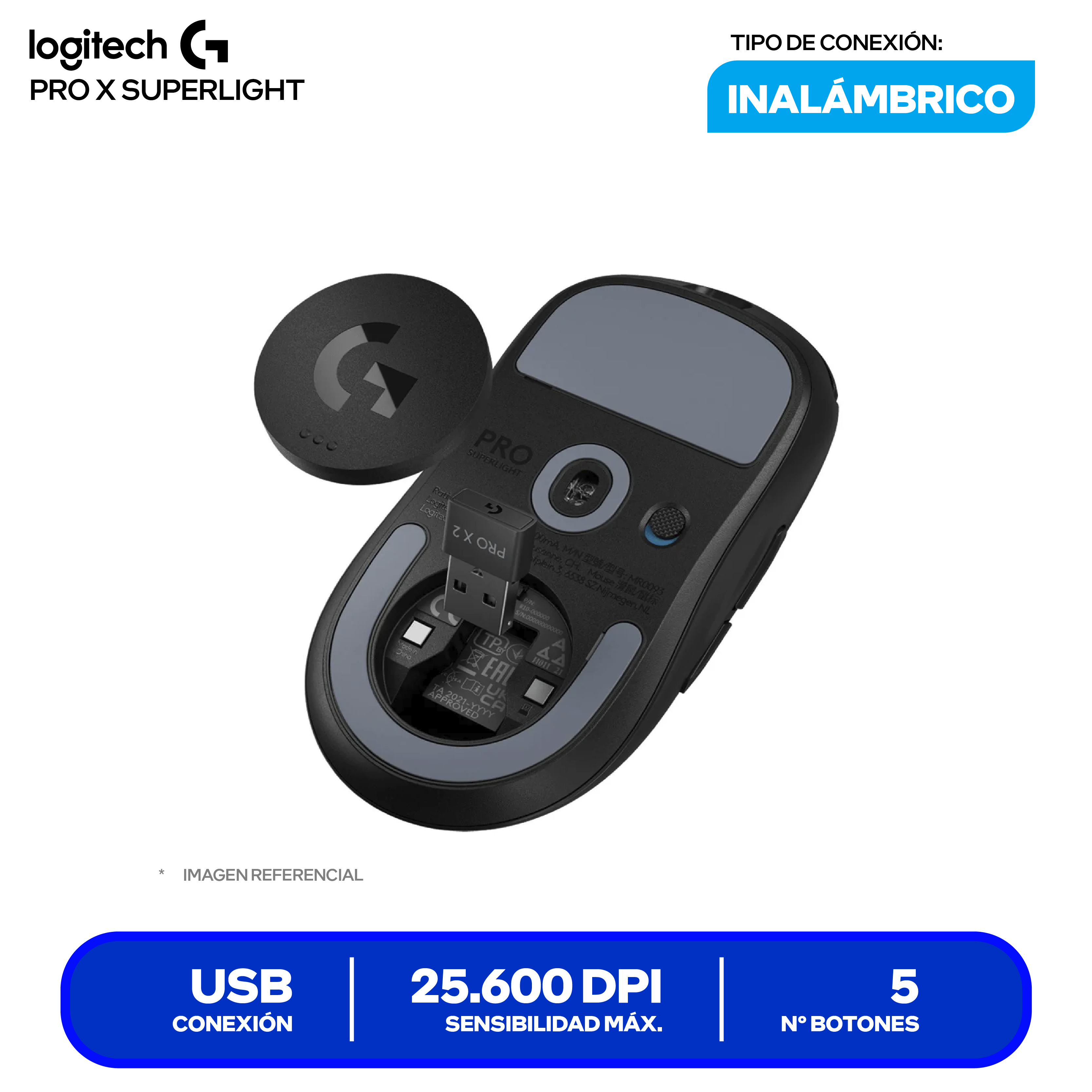 Mouse Gamer Inalámbrico Logitech G Pro X Superlight (910-005879) Negro 25.6K DPI