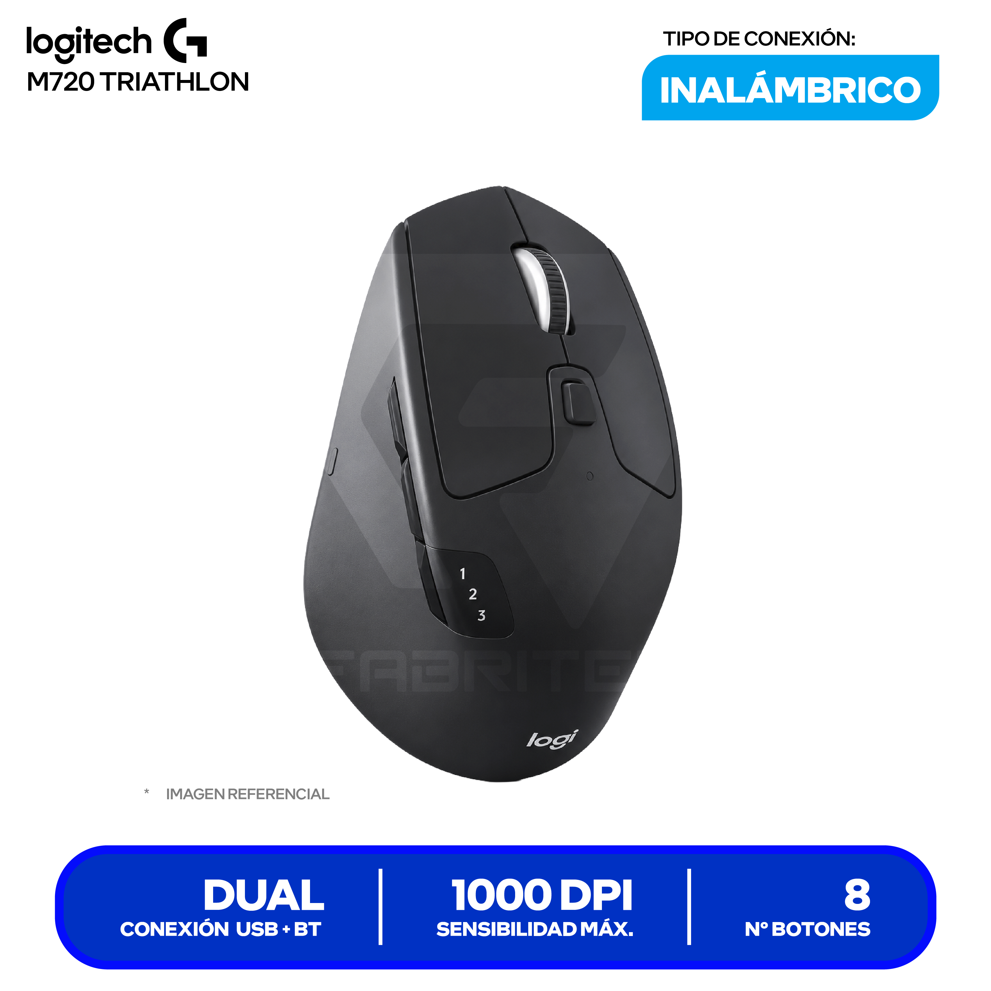 Mouse Inalámbrico Logitech M720 Triathlon ( 910-004790 ) Negro 1000 DPI
