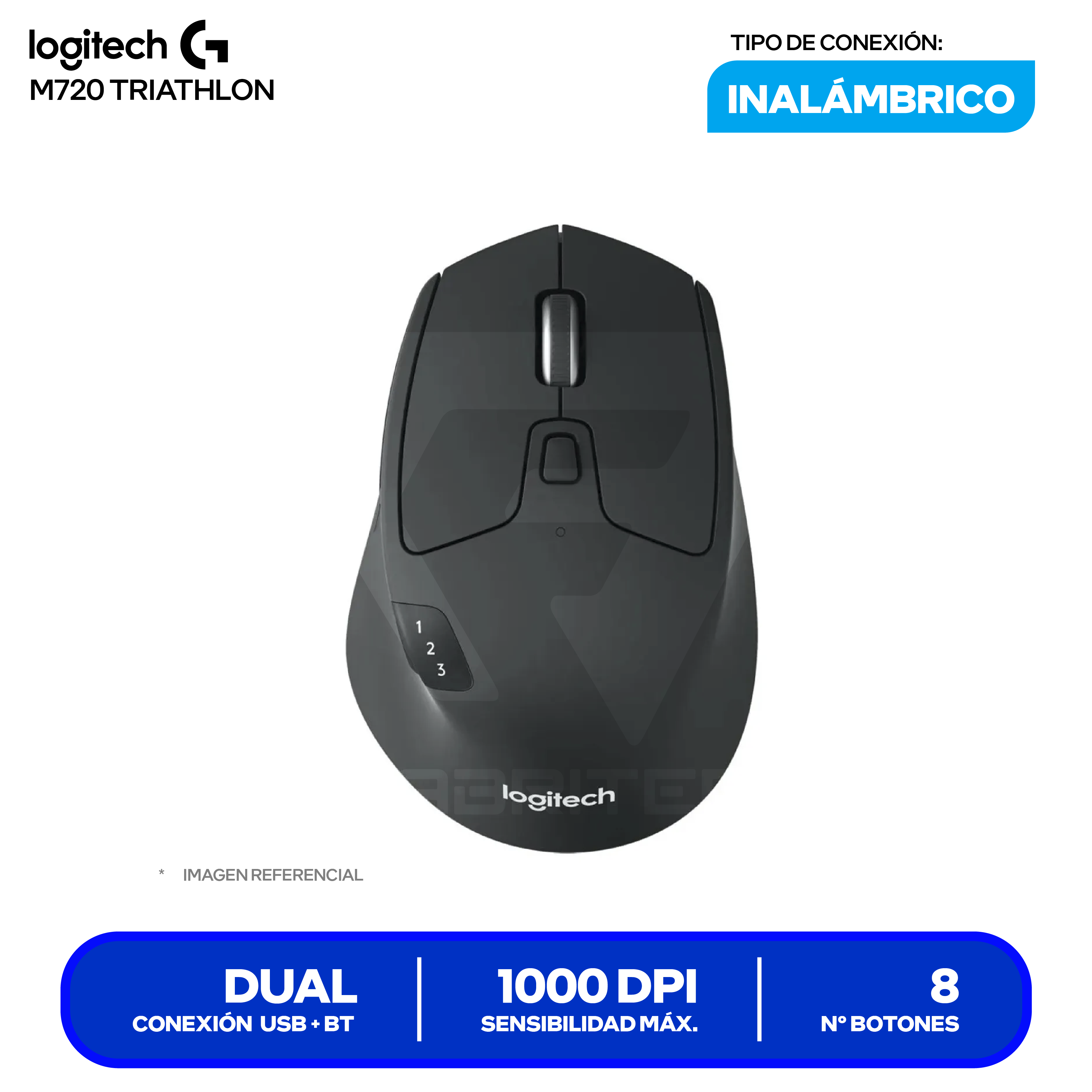 Mouse Inalámbrico Logitech M720 Triathlon ( 910-004790 ) Negro 1000 DPI