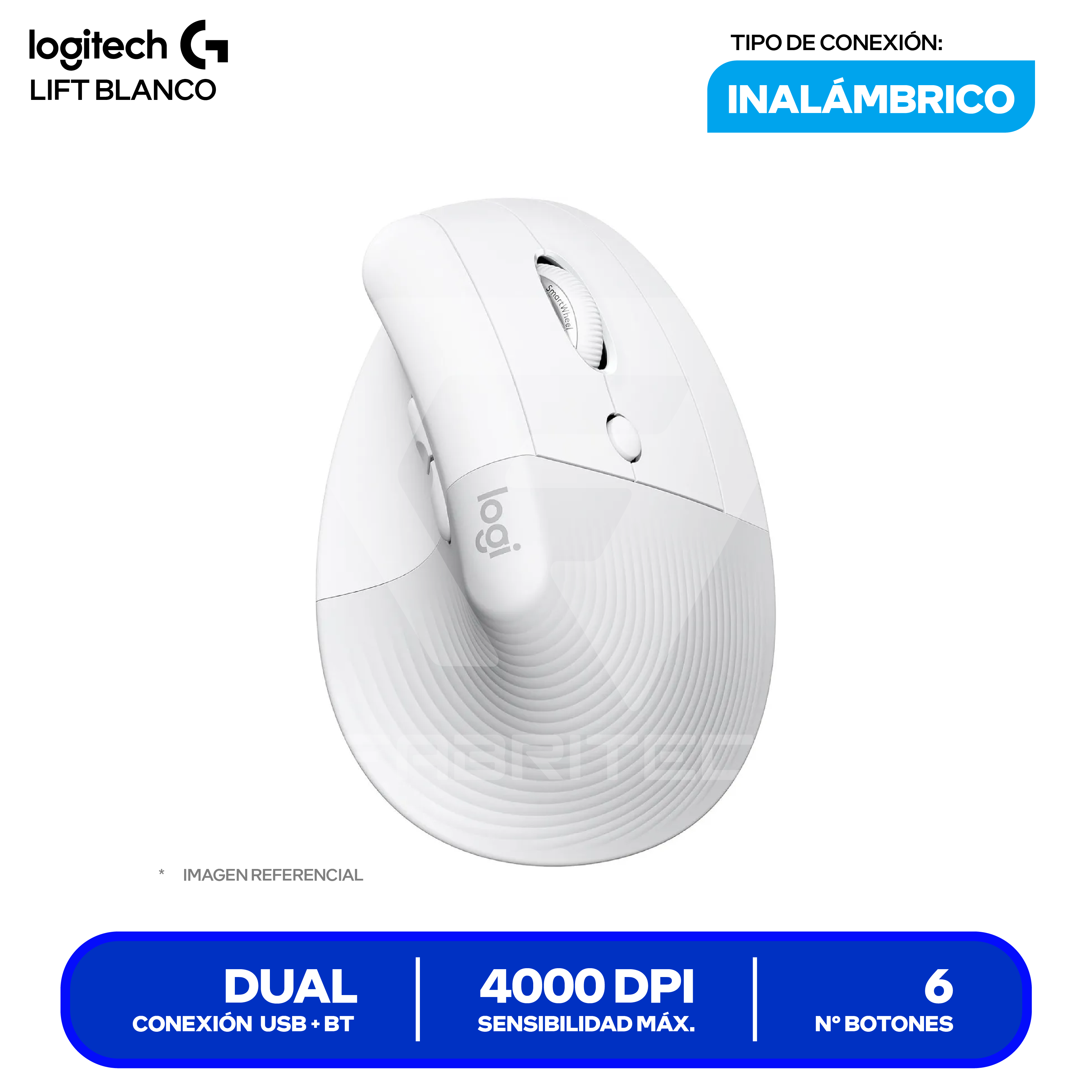 Mouse Vertical Ergonómico Logitech Lift ( 910-006469 ) Blanco 4000 DPI
