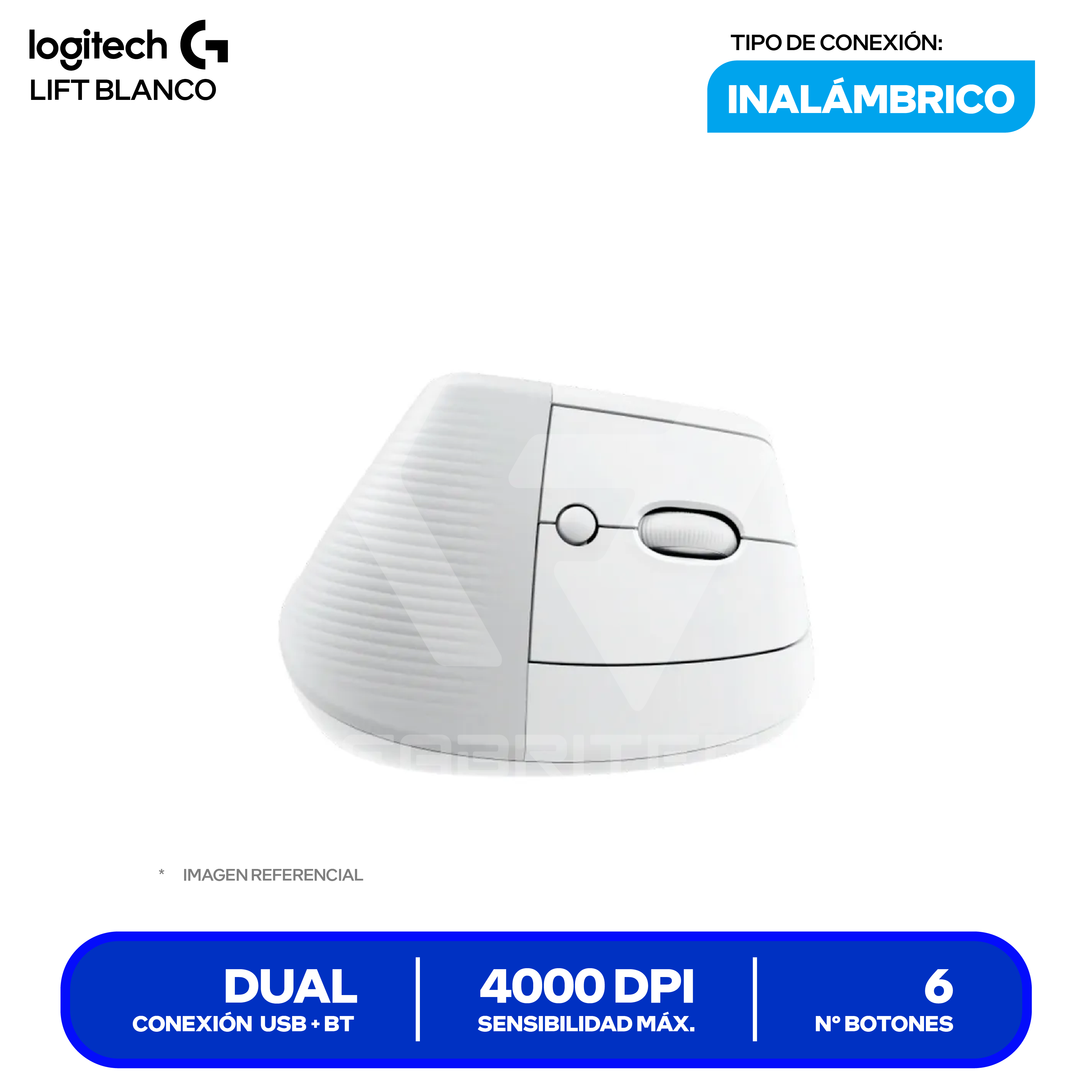 Mouse Vertical Ergonómico Logitech Lift ( 910-006469 ) Blanco 4000 DPI