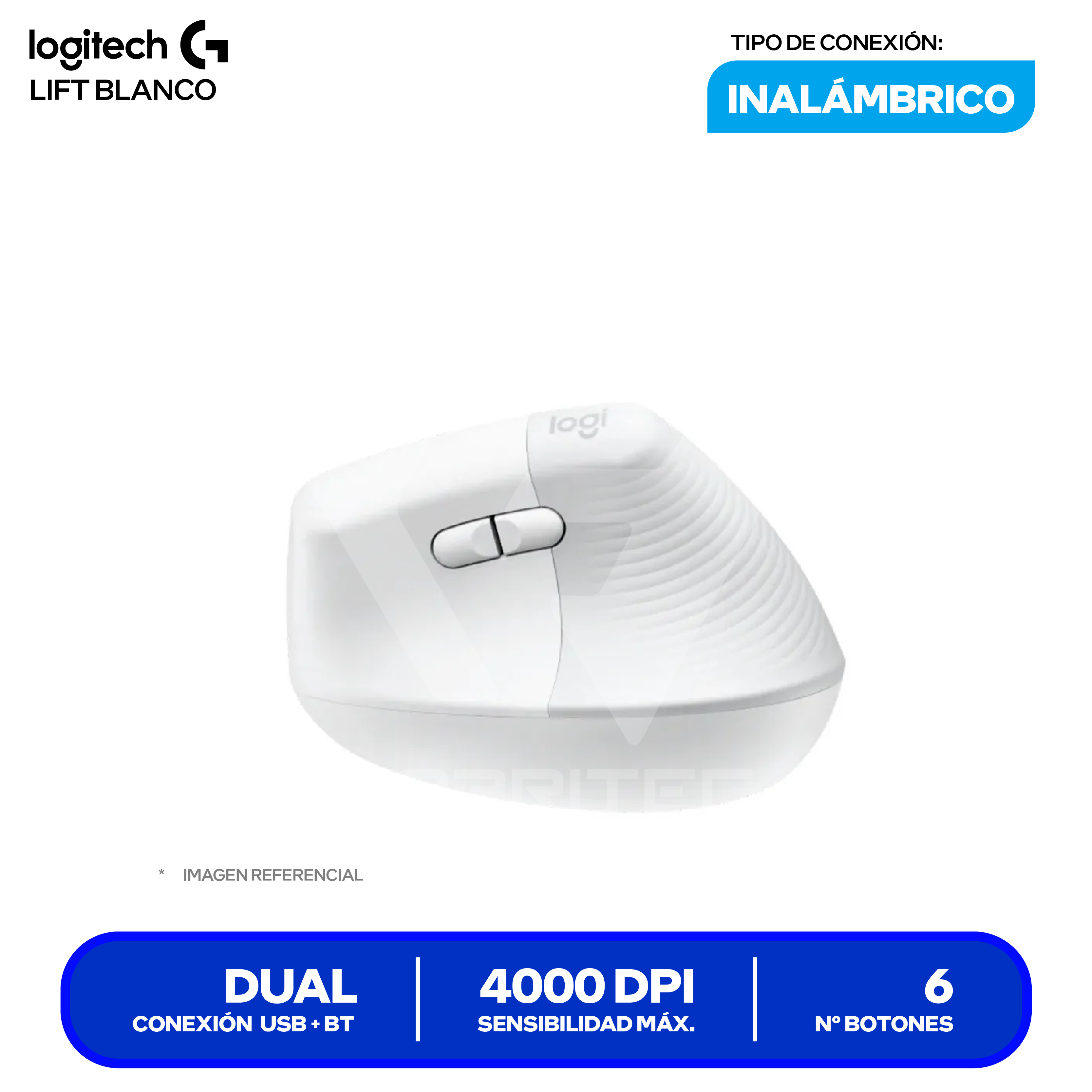 Mouse Vertical Ergonómico Logitech Lift ( 910-006469 ) Blanco 4000 DPI