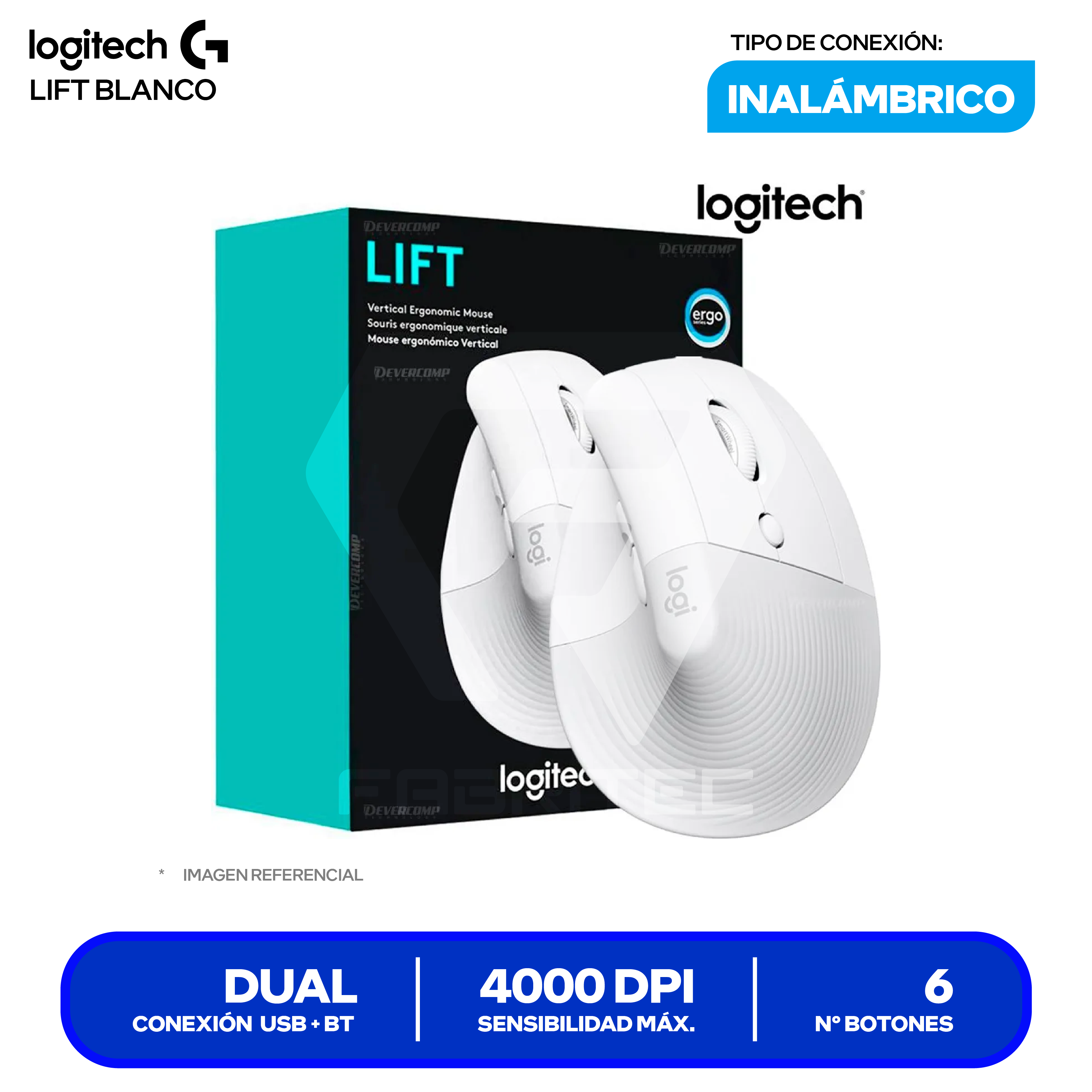 Mouse Vertical Ergonómico Logitech Lift ( 910-006469 ) Blanco 4000 DPI