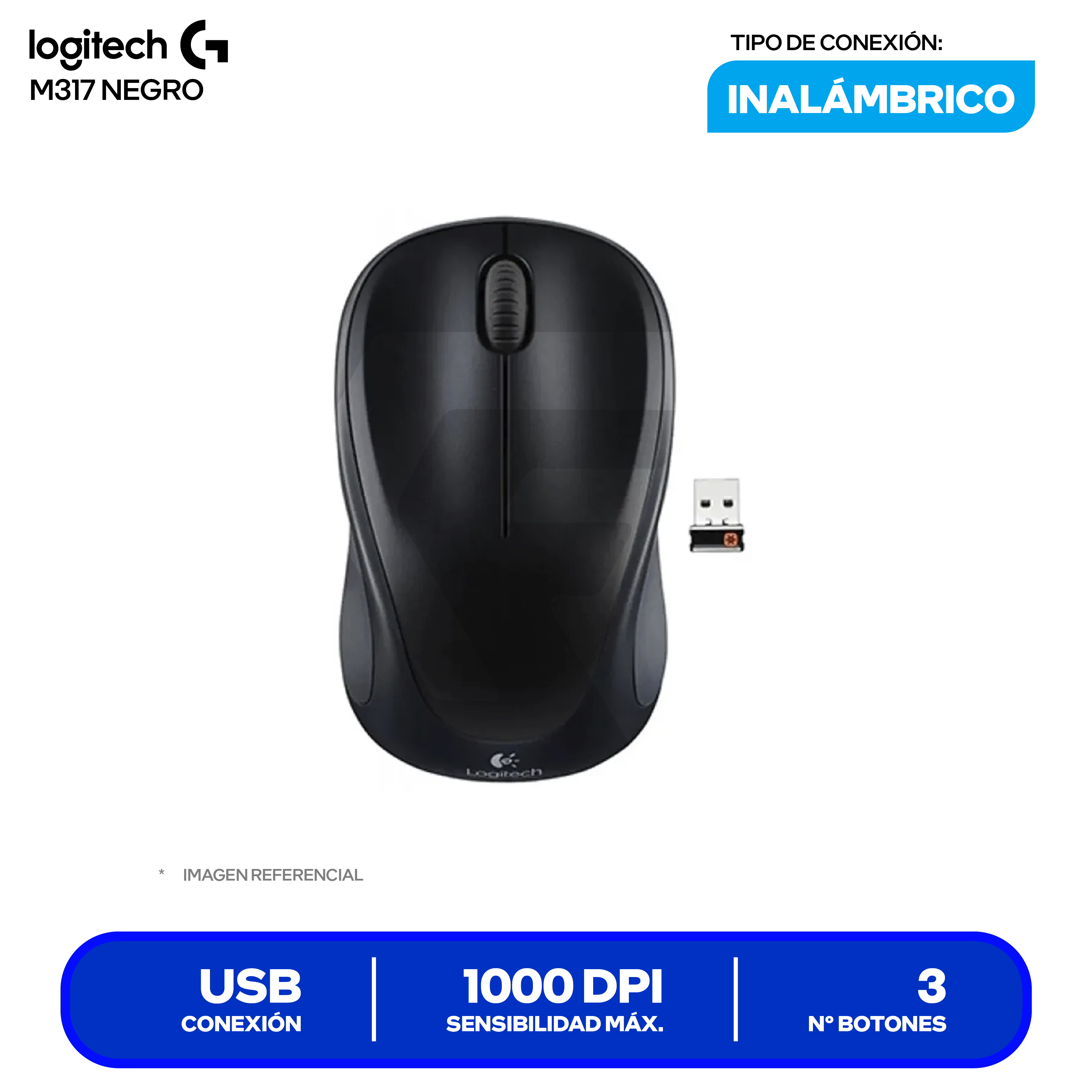 Mouse Inalambrico Logitech M317 ( 910-003416 ) Negro 1000 DPI