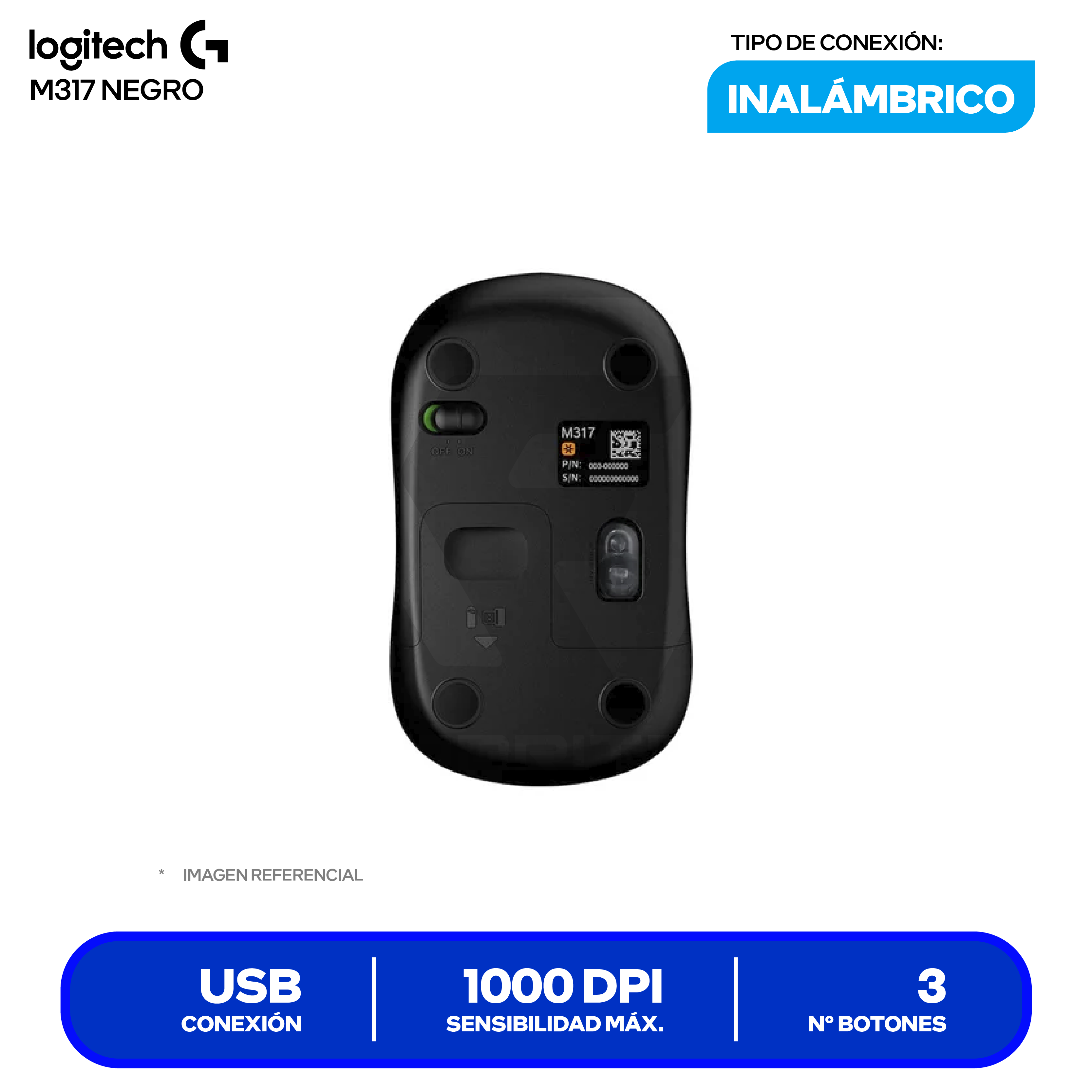 Mouse Inalambrico Logitech M317 ( 910-003416 ) Negro 1000 DPI