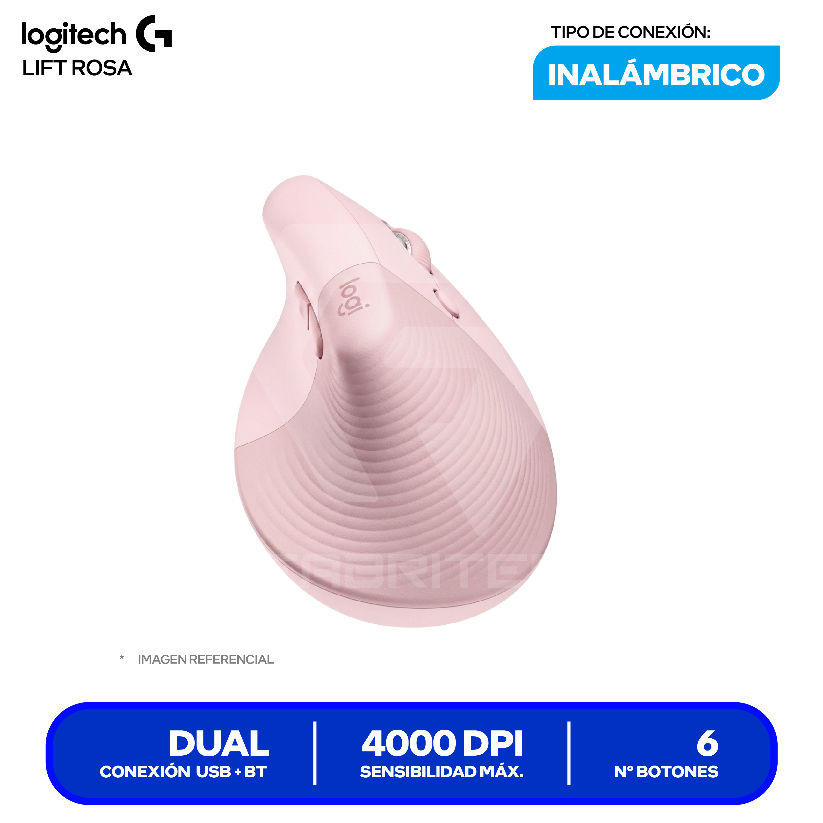 Mouse Vertical Ergonómico Logitech Lift ( 910-006472 ) Rosado 4000 DPI