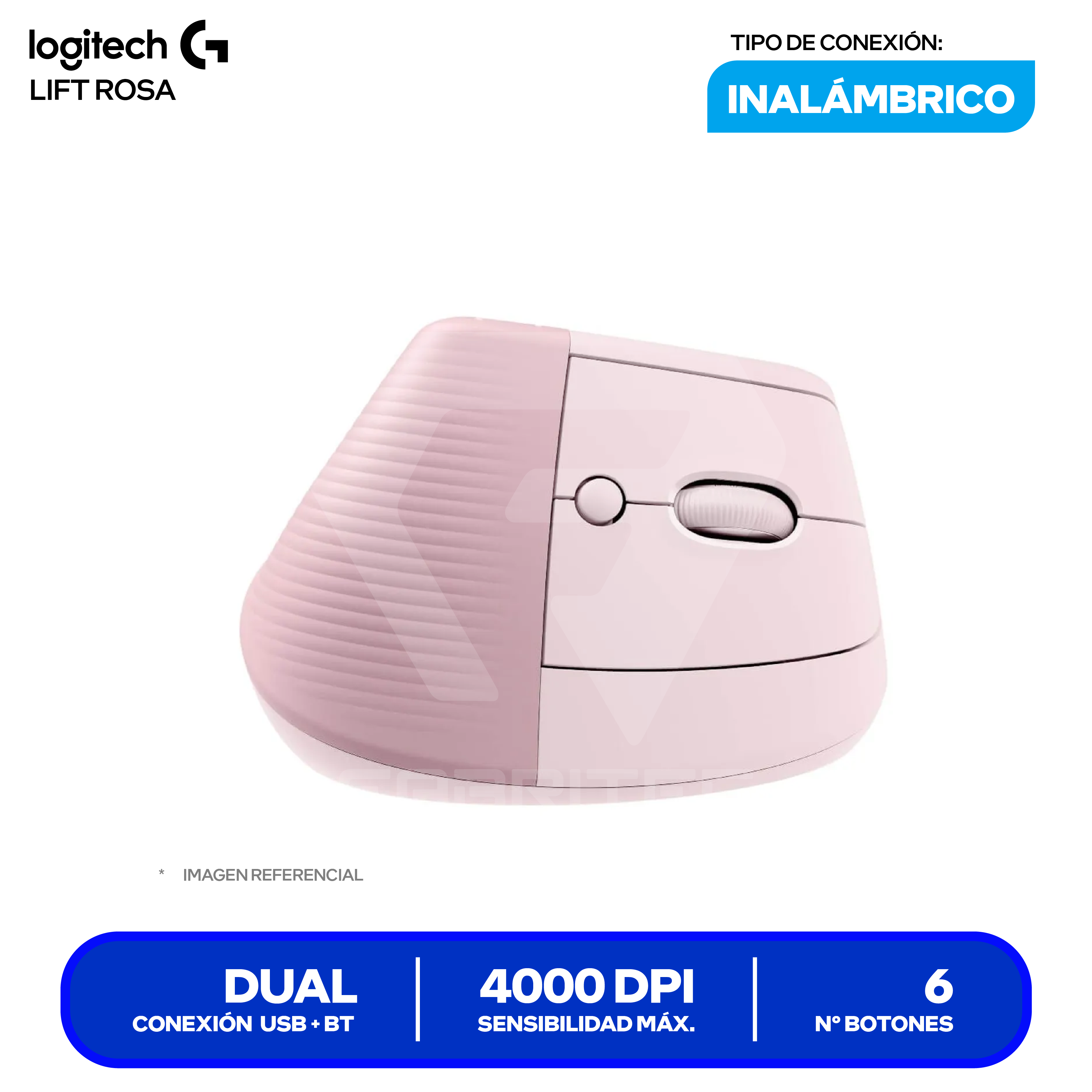 Mouse Vertical Ergonómico Logitech Lift ( 910-006472 ) Rosado 4000 DPI