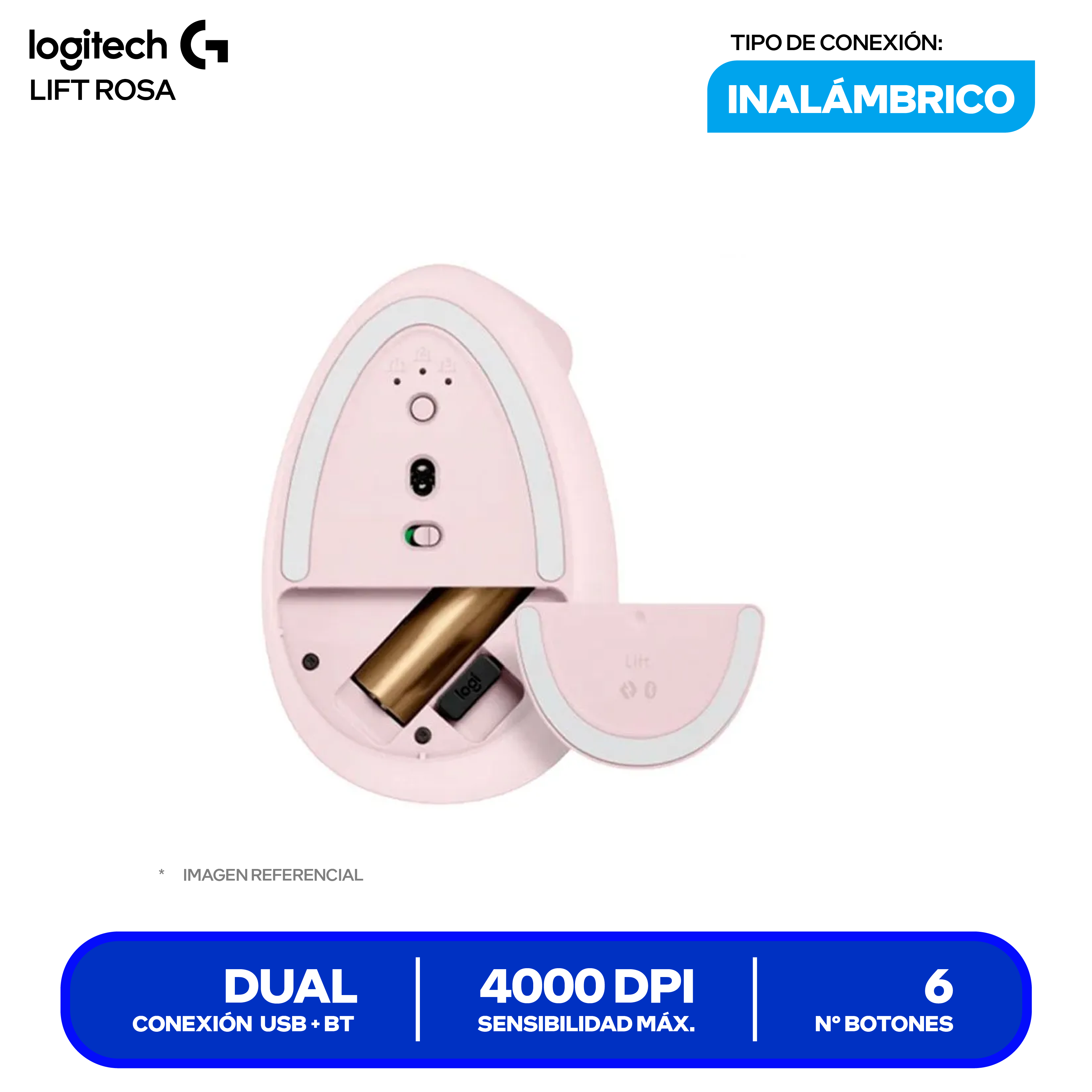 Mouse Vertical Ergonómico Logitech Lift ( 910-006472 ) Rosado 4000 DPI