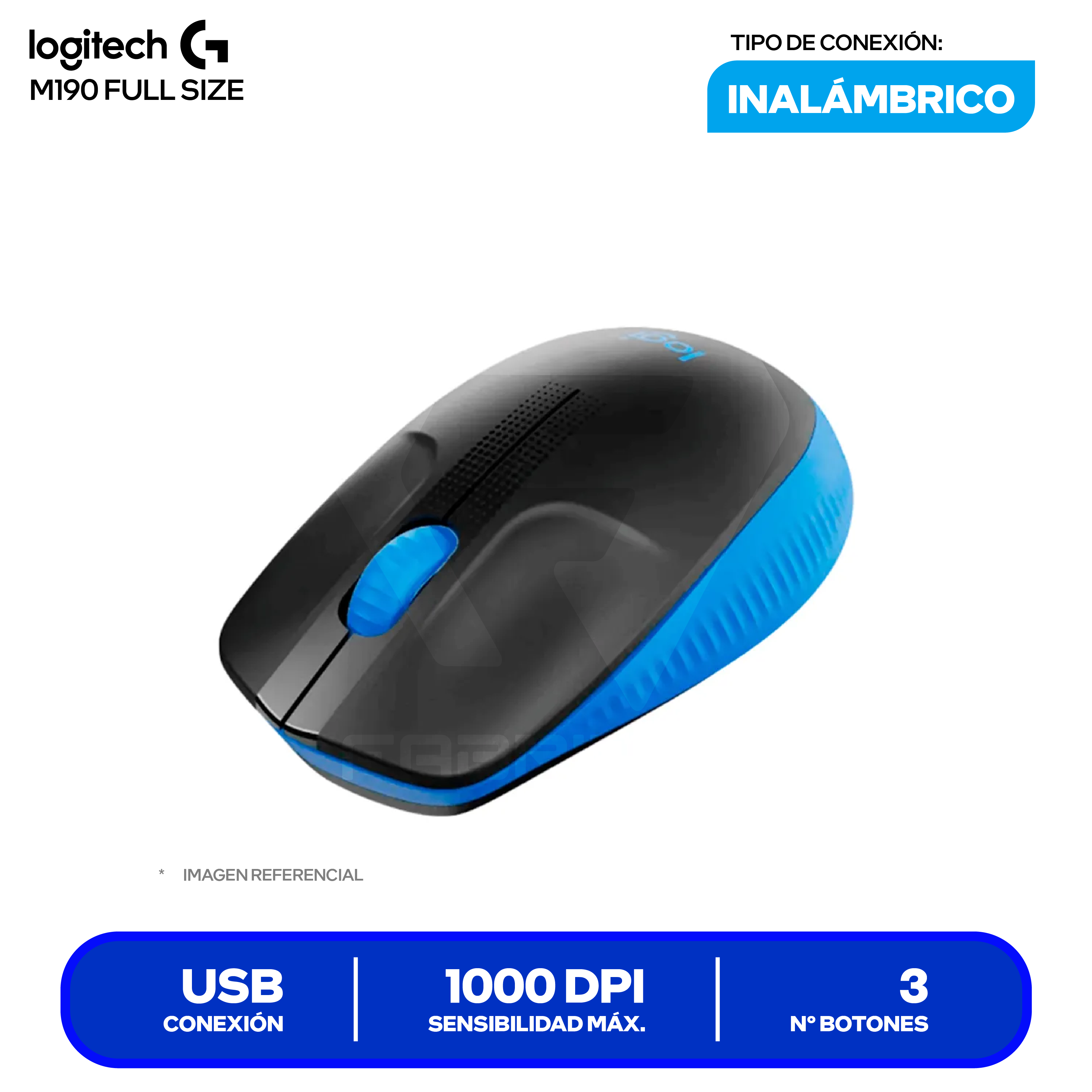 Mouse Inalámbrico Logitech M190 Full-Size ( 910-005903 ) Azul 1000 DPI