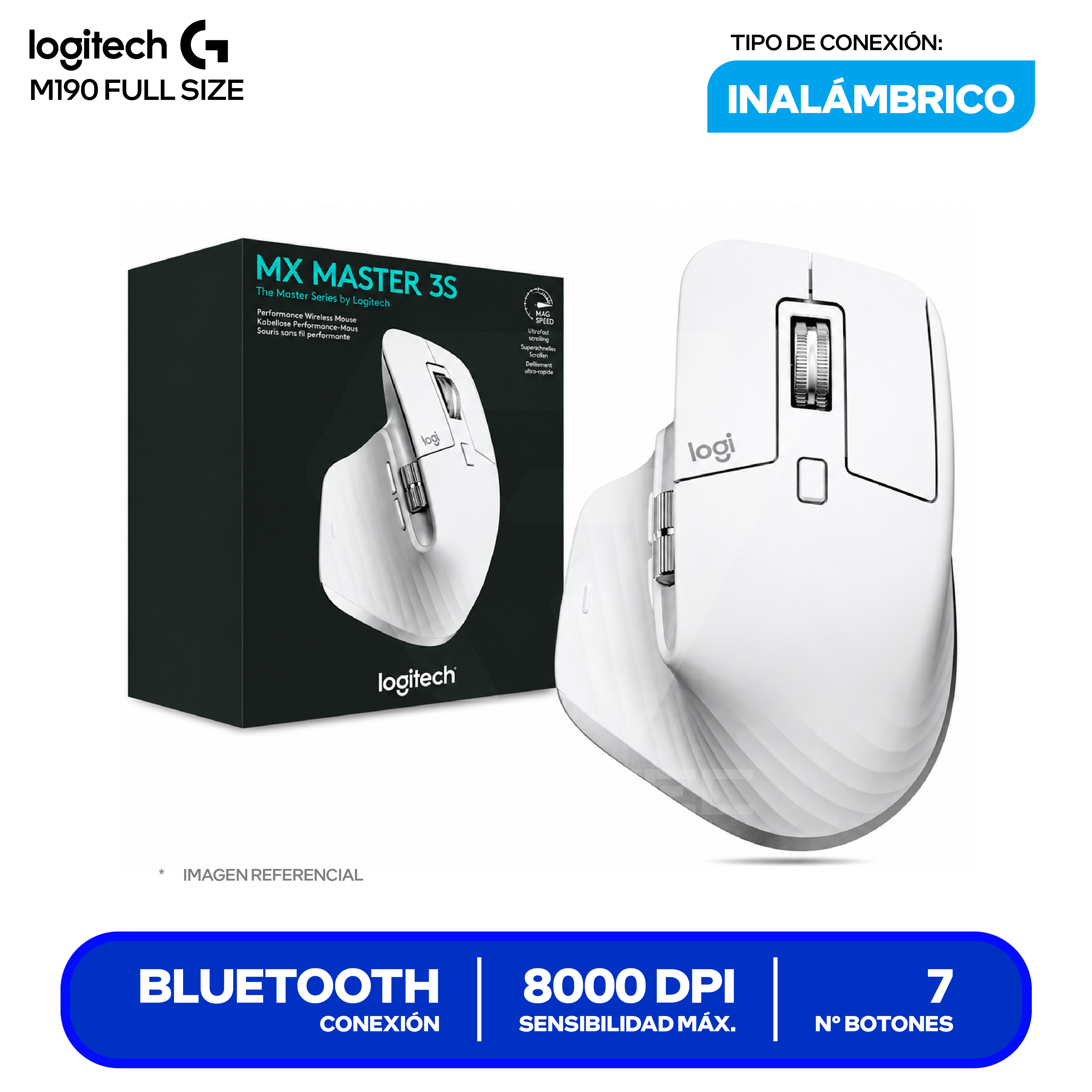 Mouse Inalámbrico Logitech MX MASTER 3S ( 910-006562 ) Blanco 8000 DPI