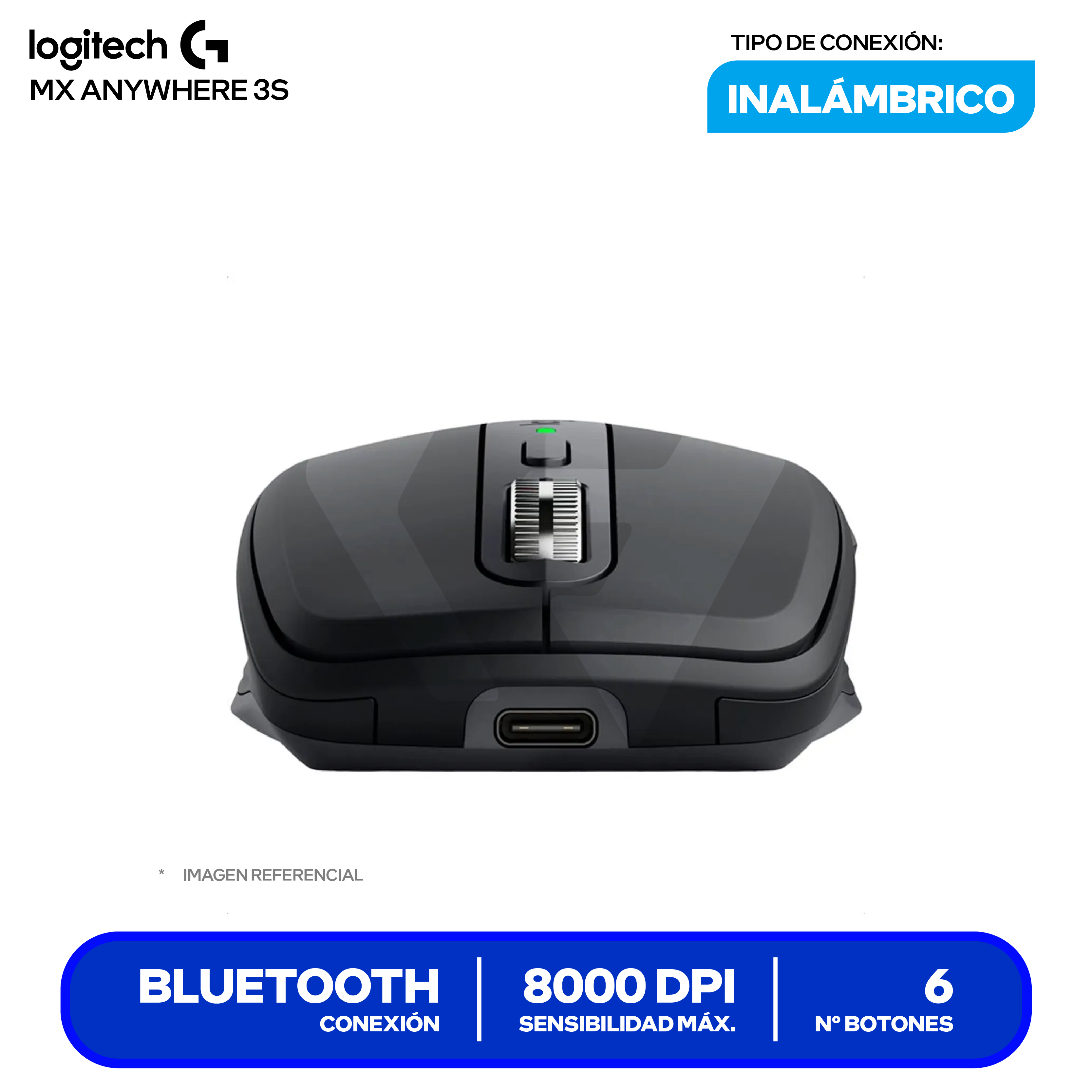 Mouse Inalámbrico Logitech MX ANYWHERE 3S ( 910-006932 ) Negro 8000 DPI