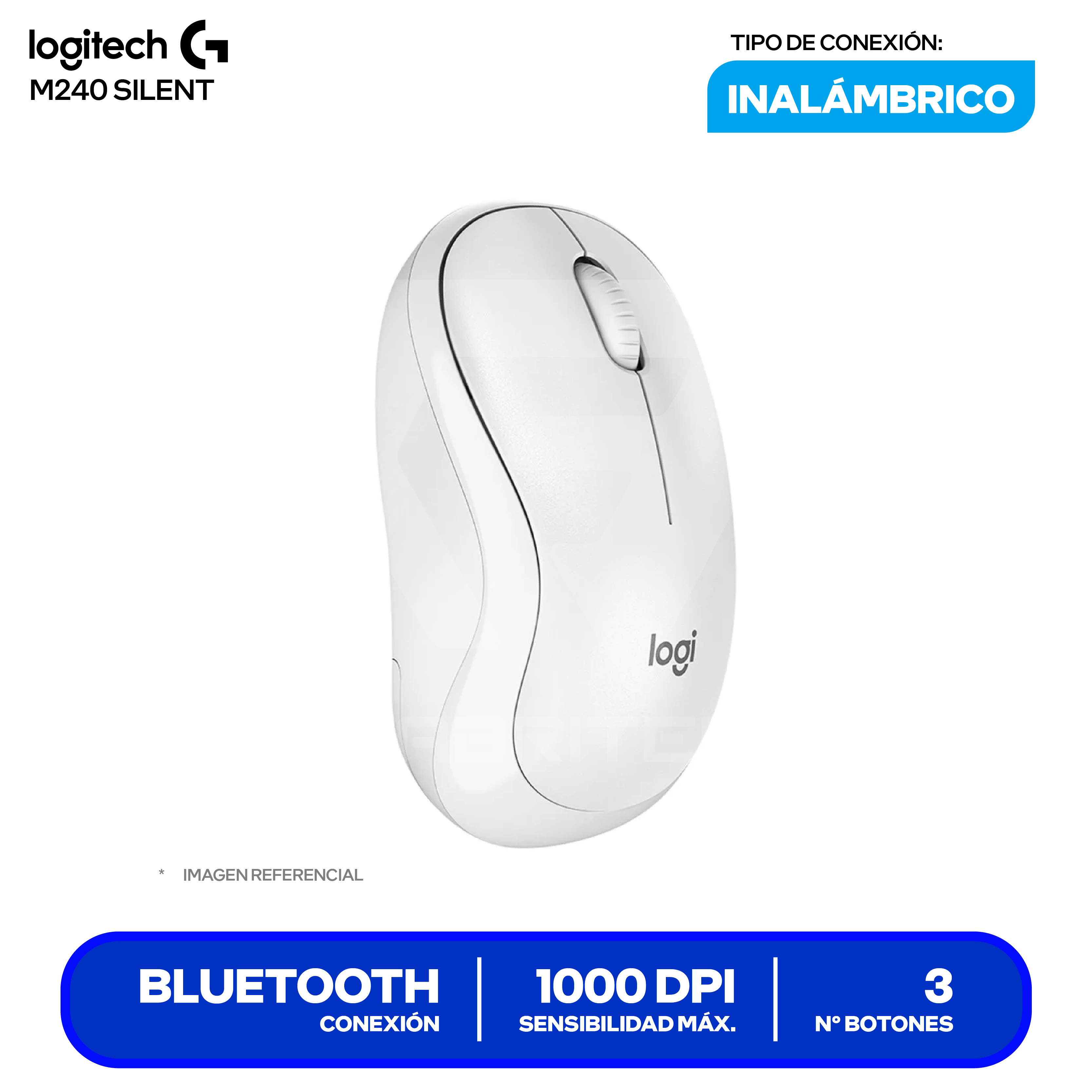Mouse Inalámbrico Logitech M240 Silent ( 910-007116 ) Blanco 1000 DPI