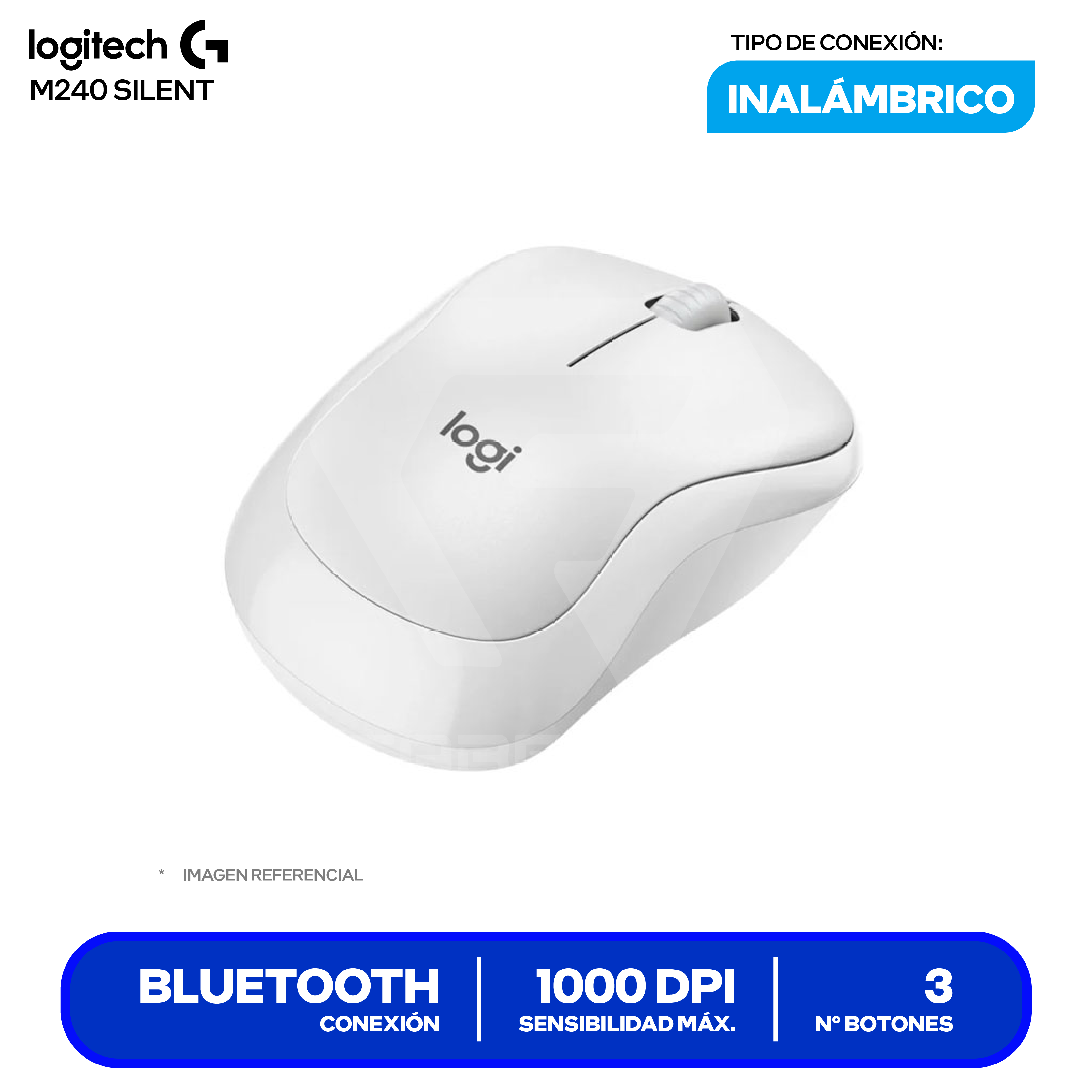 Mouse Inalámbrico Logitech M240 Silent ( 910-007116 ) Blanco 1000 DPI