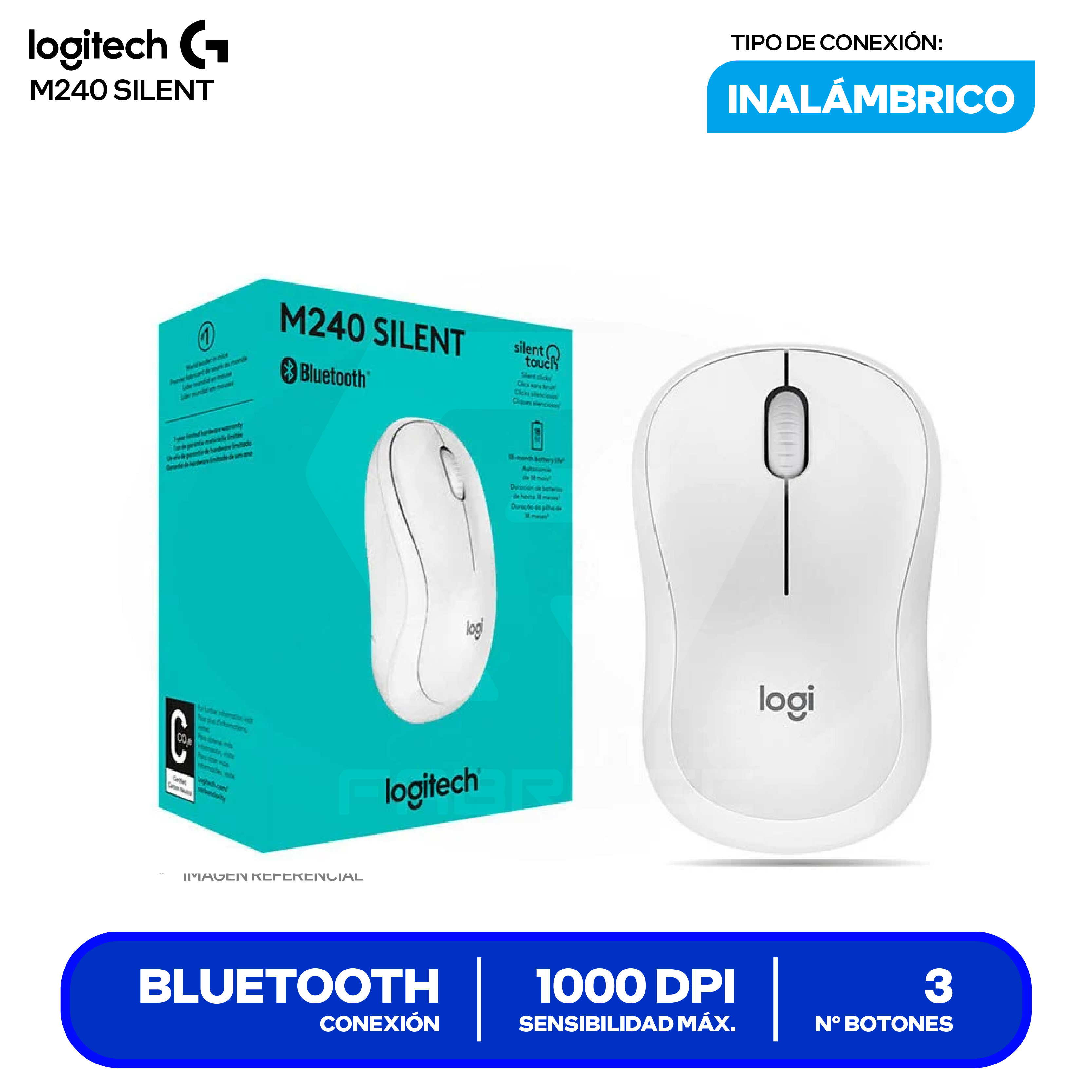 Mouse Inalámbrico Logitech M240 Silent ( 910-007116 ) Blanco 1000 DPI