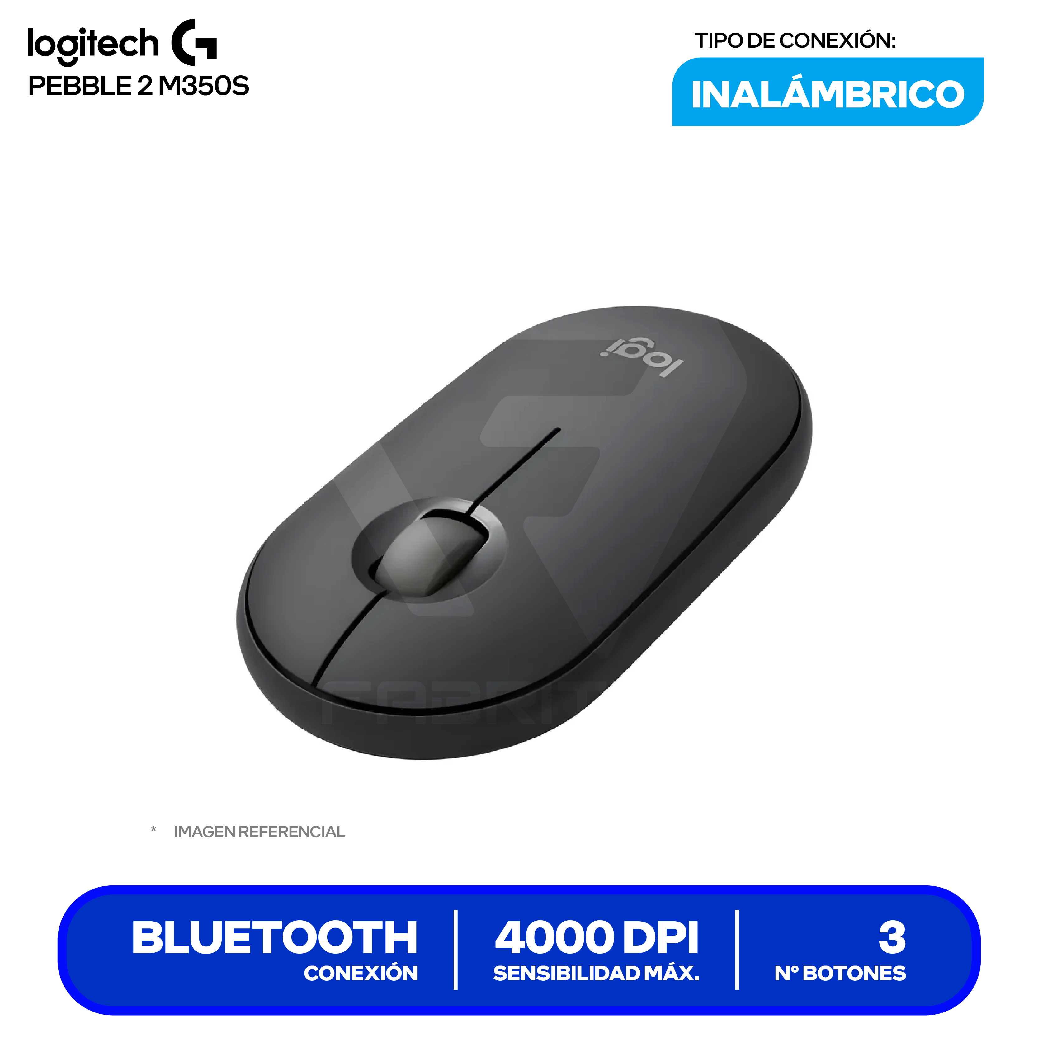 Mouse Inalámbrico Logitech PEBBLE 2 M350S ( 910-007049 ) Negro 4000 DPI