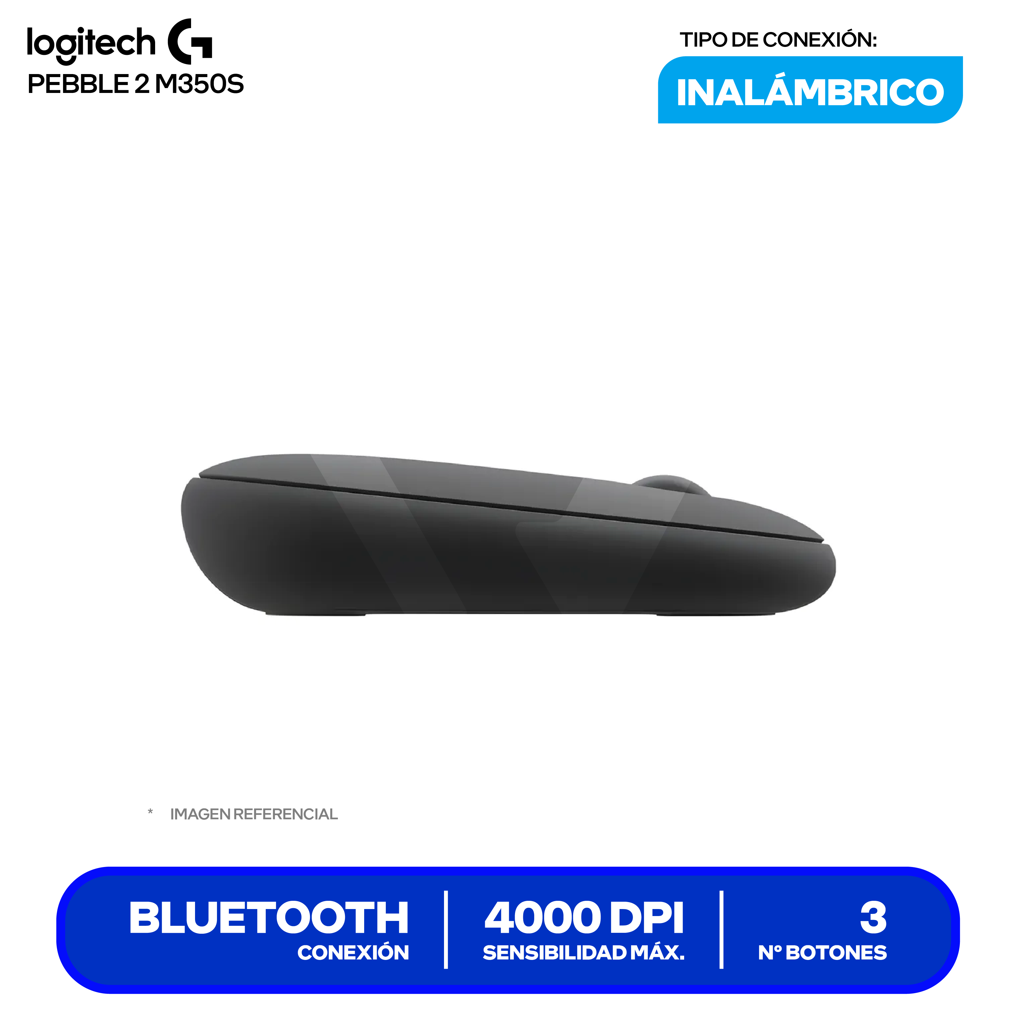 Mouse Inalámbrico Logitech PEBBLE 2 M350S ( 910-007049 ) Negro 4000 DPI