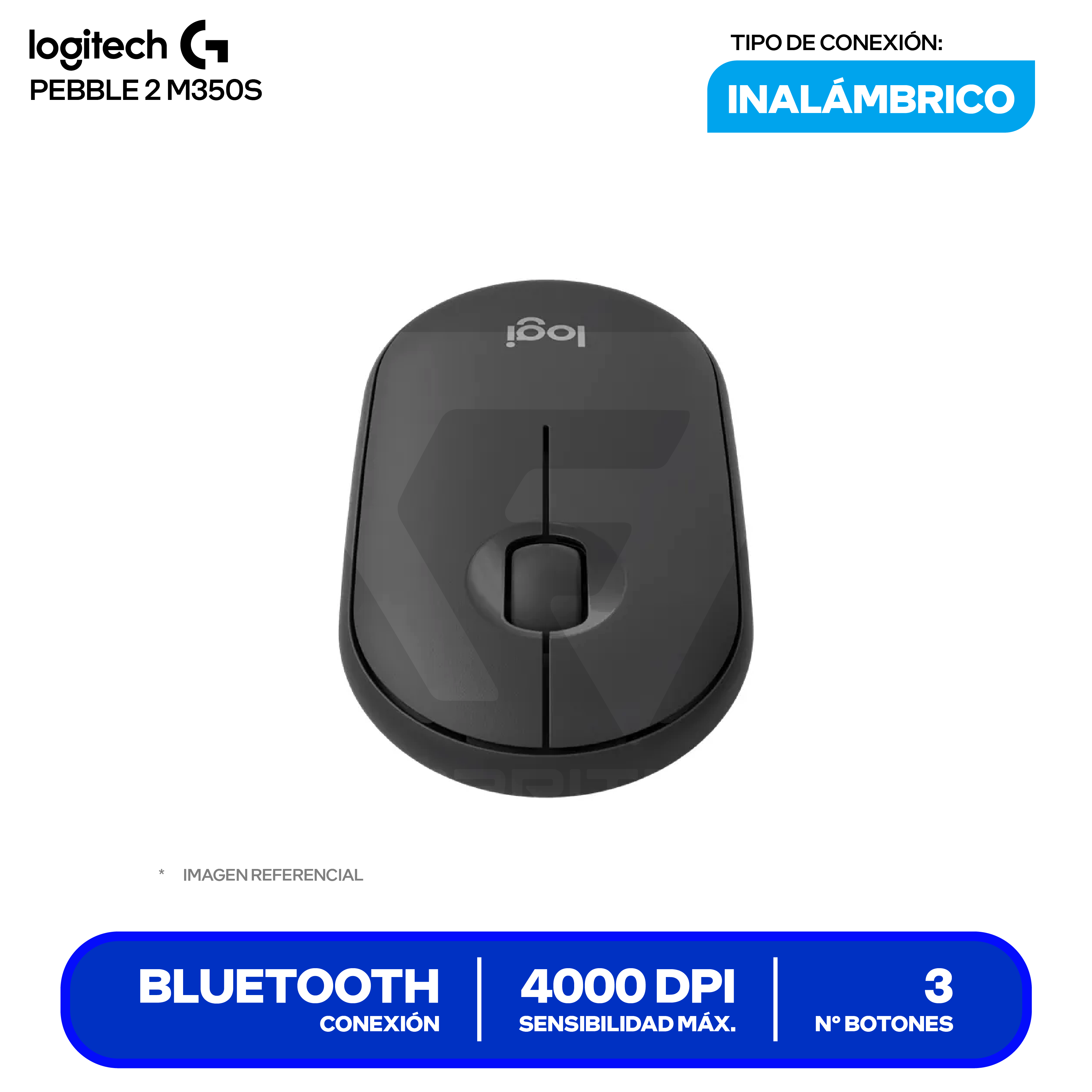Mouse Inalámbrico Logitech PEBBLE 2 M350S ( 910-007049 ) Negro 4000 DPI