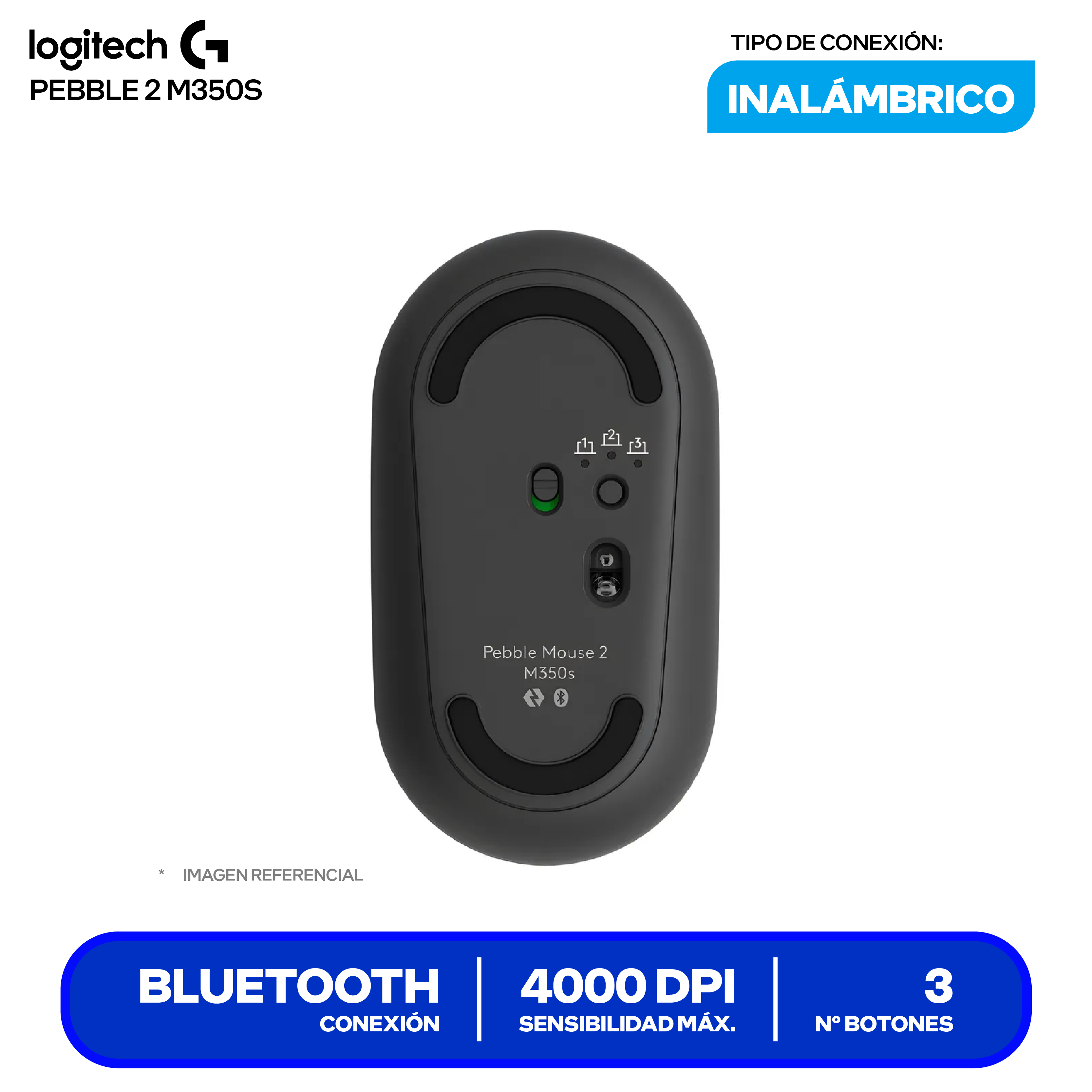 Mouse Inalámbrico Logitech PEBBLE 2 M350S ( 910-007049 ) Negro 4000 DPI