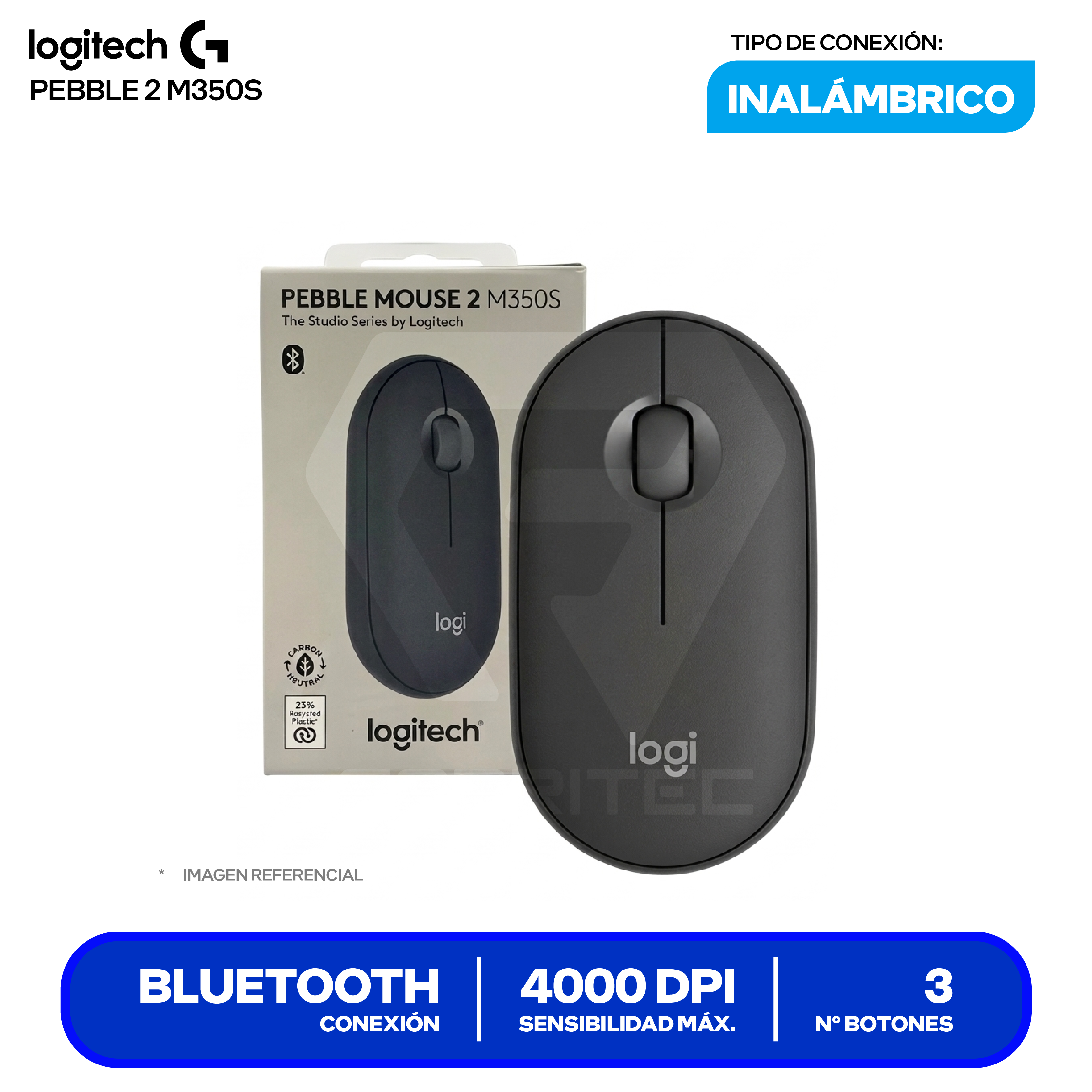 Mouse Inalámbrico Logitech PEBBLE 2 M350S ( 910-007049 ) Negro 4000 DPI