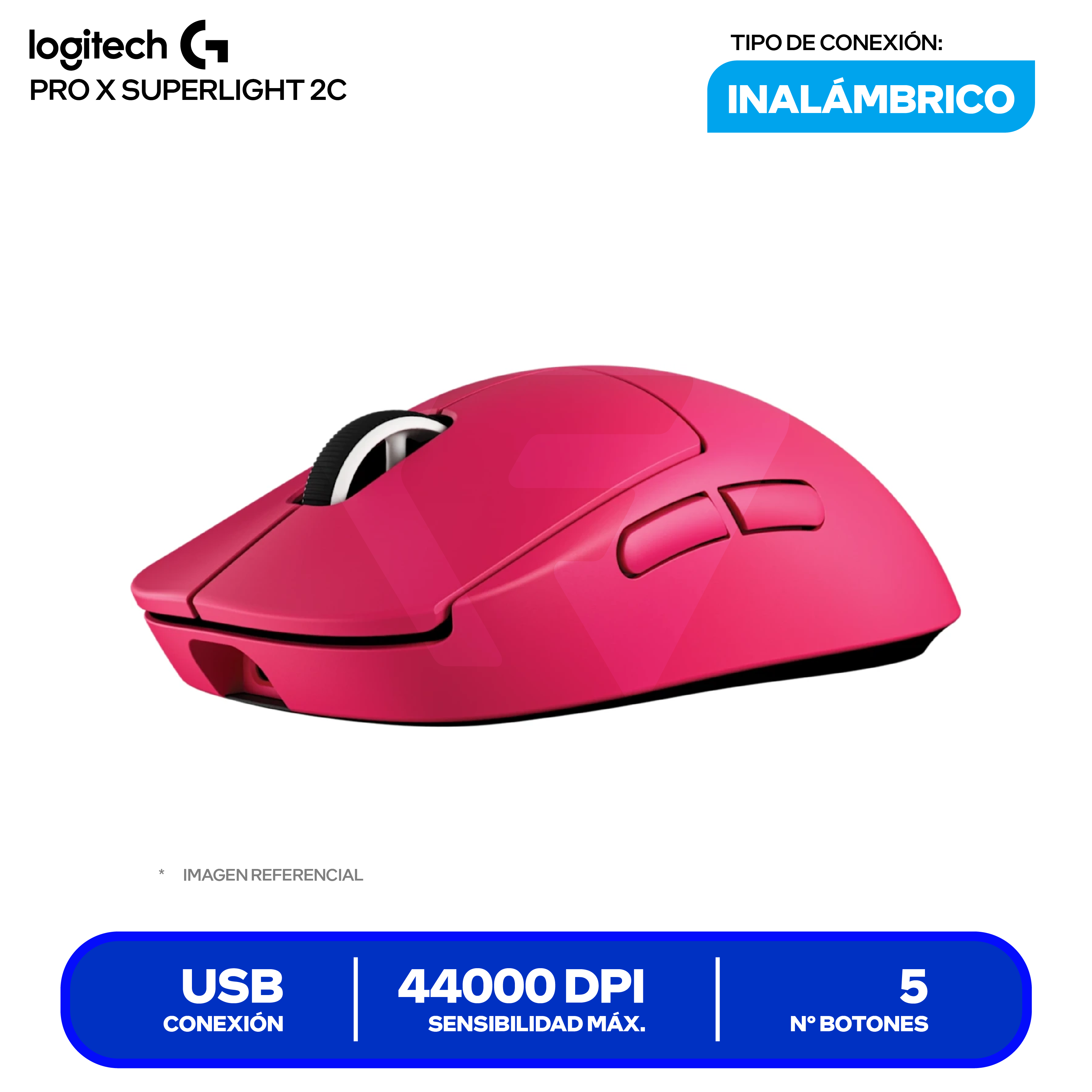 Mouse Gamer Inalámbrico Logitech PRO X SUPERLIGHT 2c ( 910-007544 ) Rosado 44.000 DPI