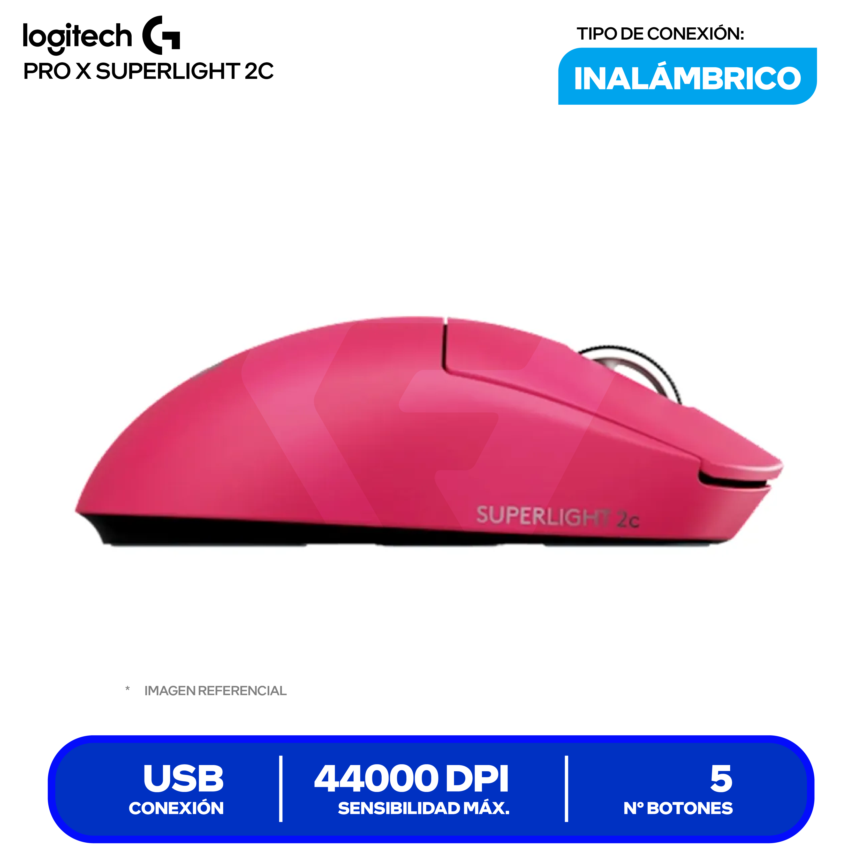 Mouse Gamer Inalámbrico Logitech PRO X SUPERLIGHT 2c ( 910-007544 ) Rosado 44.000 DPI