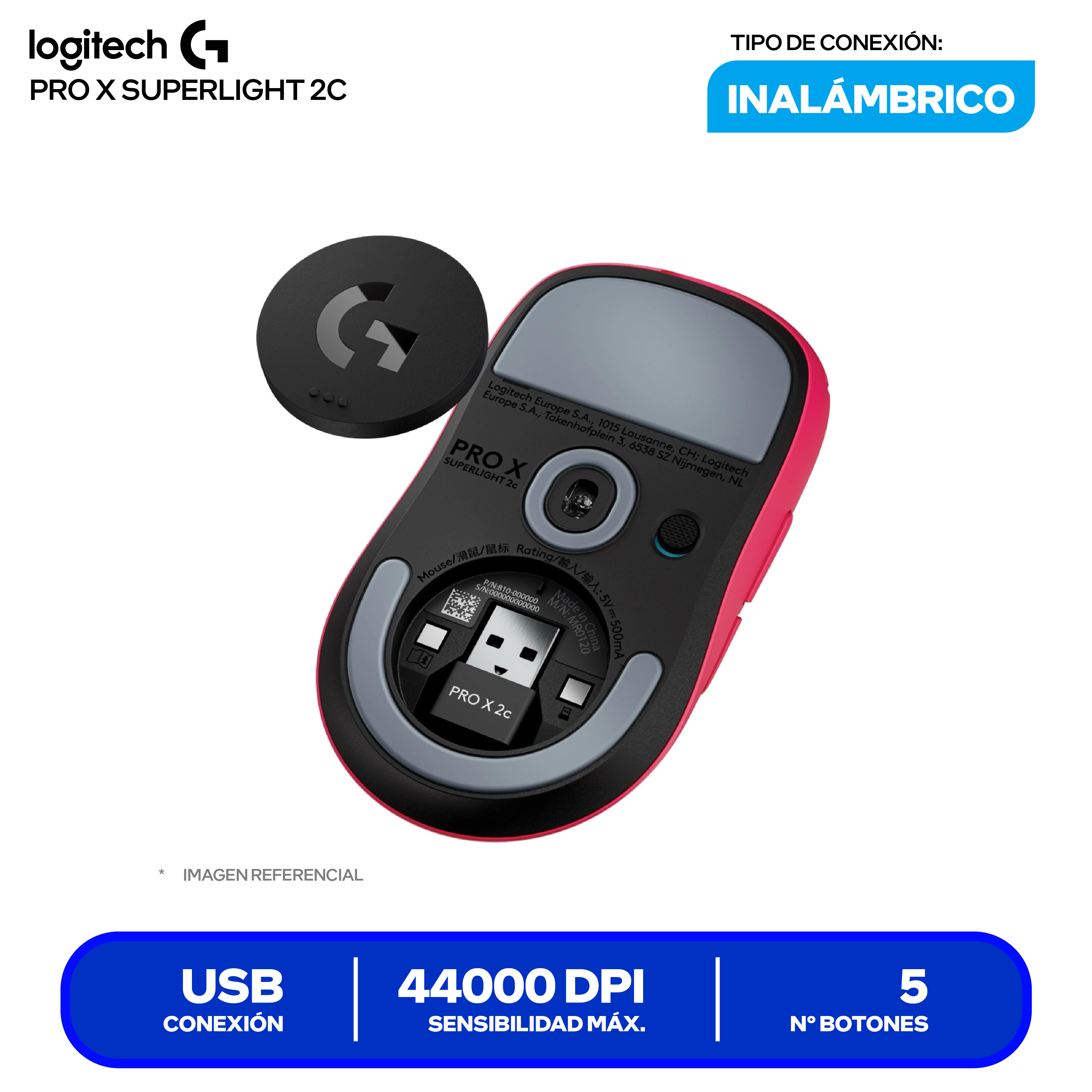 Mouse Gamer Inalámbrico Logitech PRO X SUPERLIGHT 2c ( 910-007544 ) Rosado 44.000 DPI