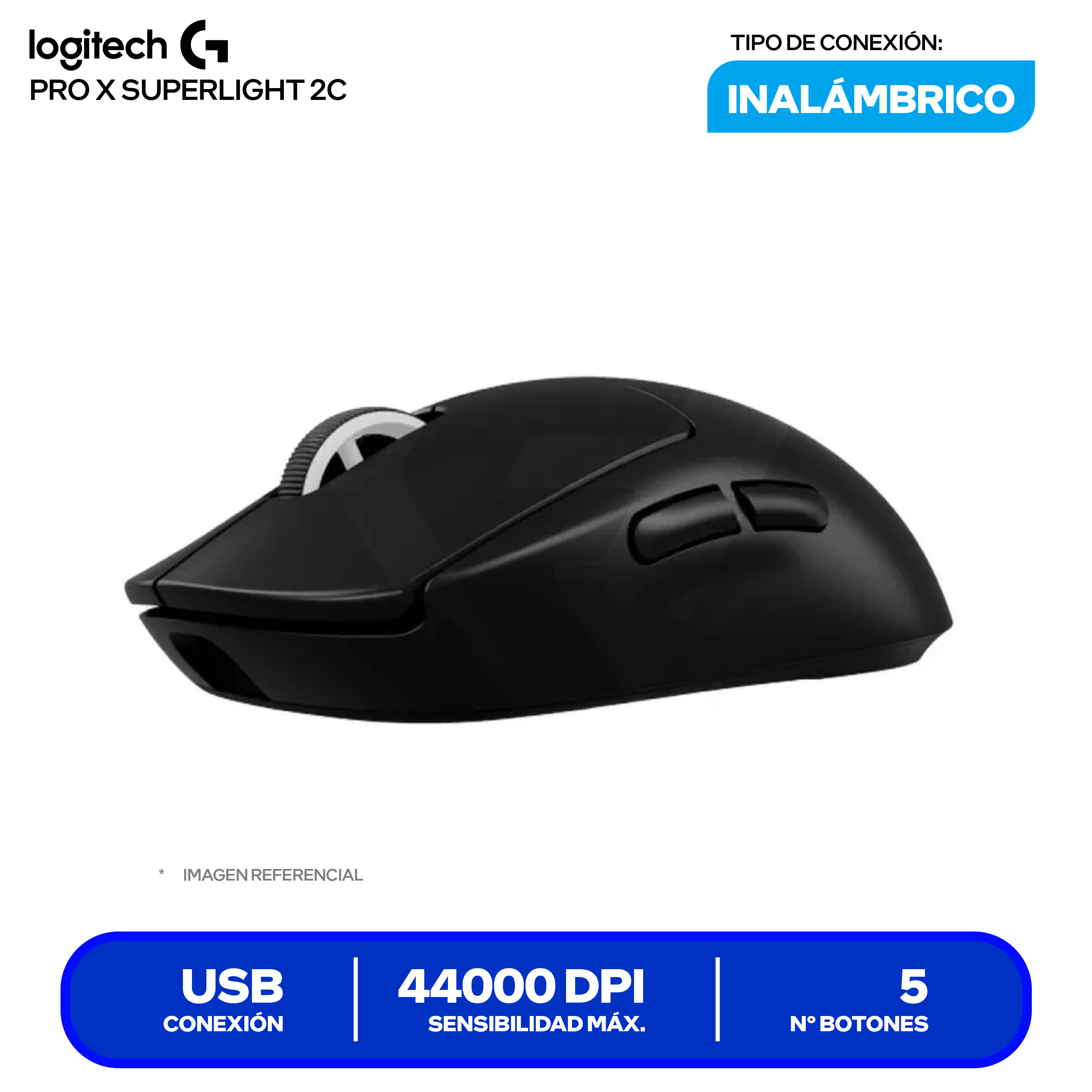 Mouse Gamer Inalámbrico Logitech PRO X SUPERLIGHT 2c ( 910-007530 ) Negro 44.000 DPI