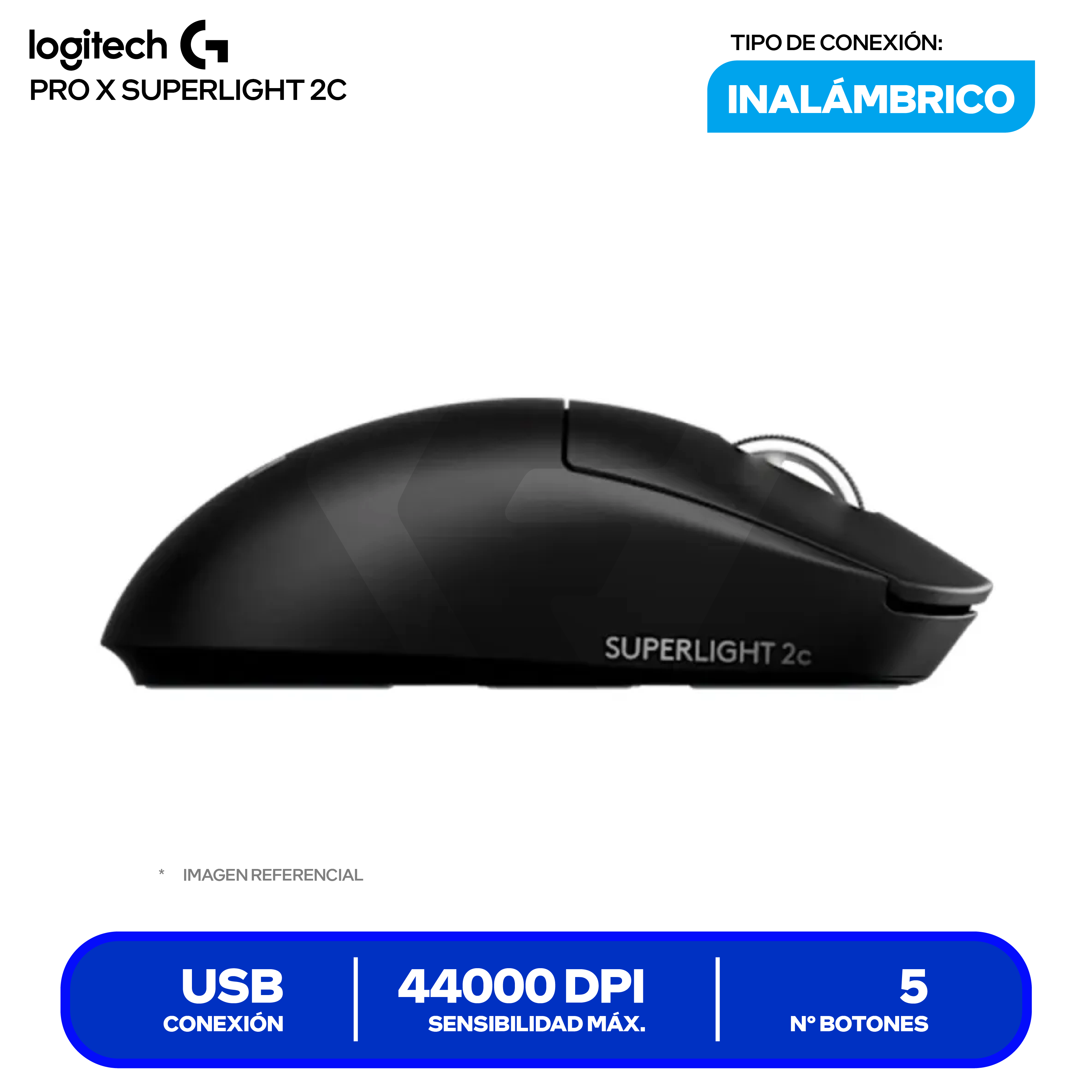 Mouse Gamer Inalámbrico Logitech PRO X SUPERLIGHT 2c ( 910-007530 ) Negro 44.000 DPI