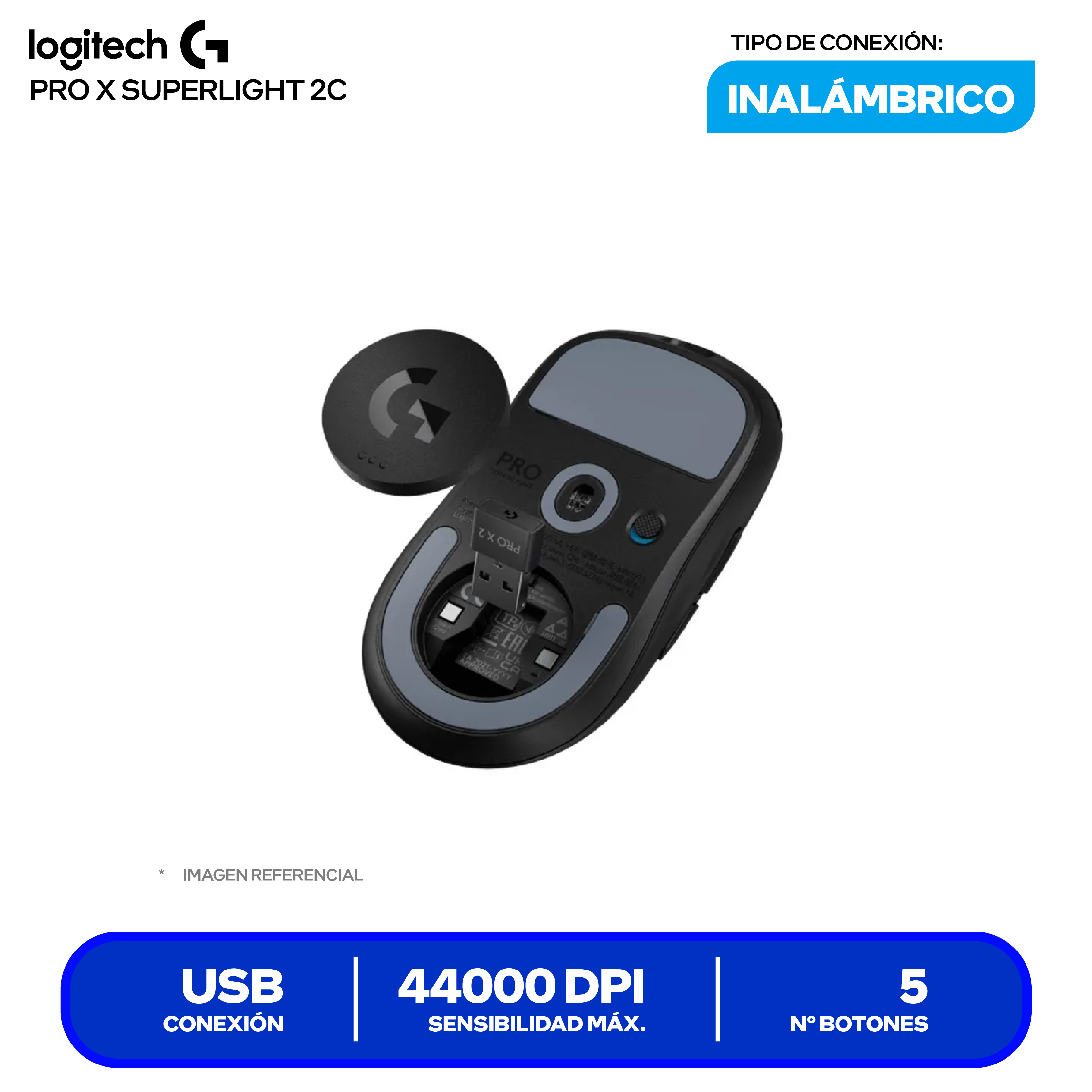 Mouse Gamer Inalámbrico Logitech PRO X SUPERLIGHT 2c ( 910-007530 ) Negro 44.000 DPI