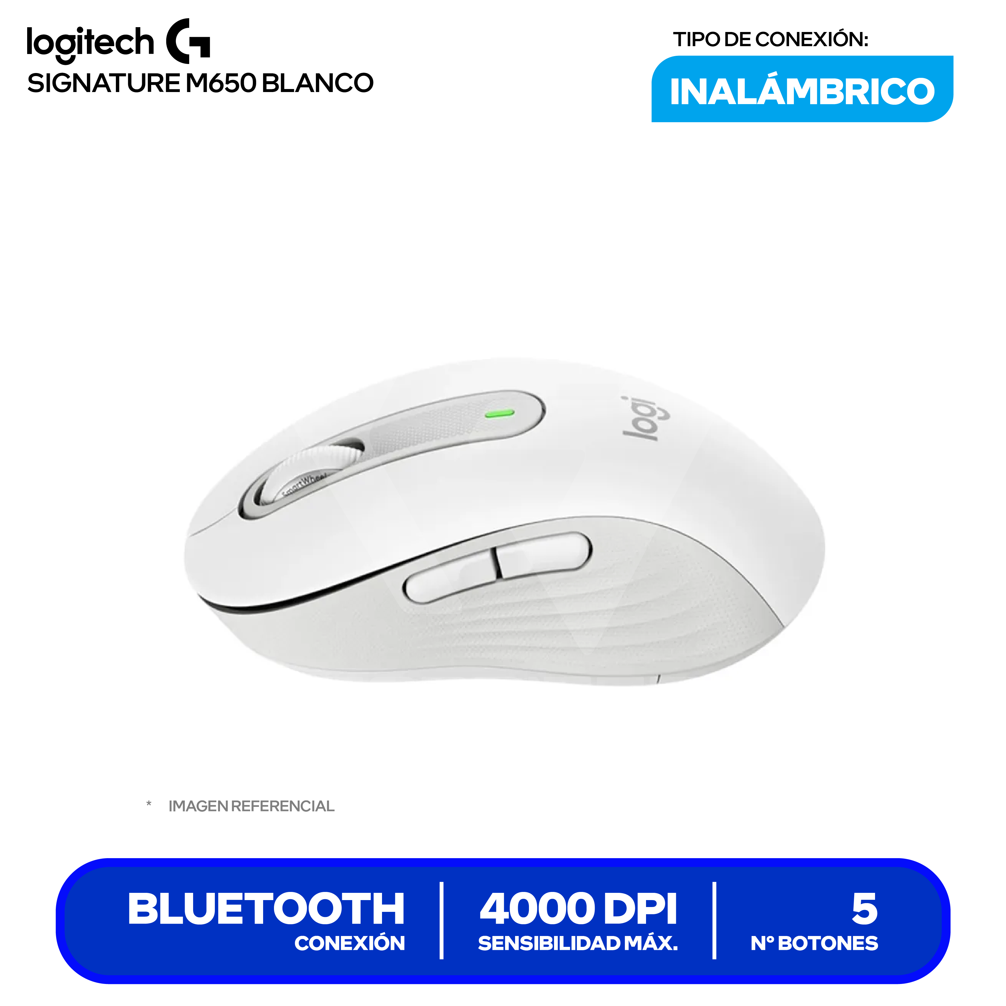 Mouse Bluetooth Logitech Signature M650 ( 910-006252 ) Blanco 4000 DPI