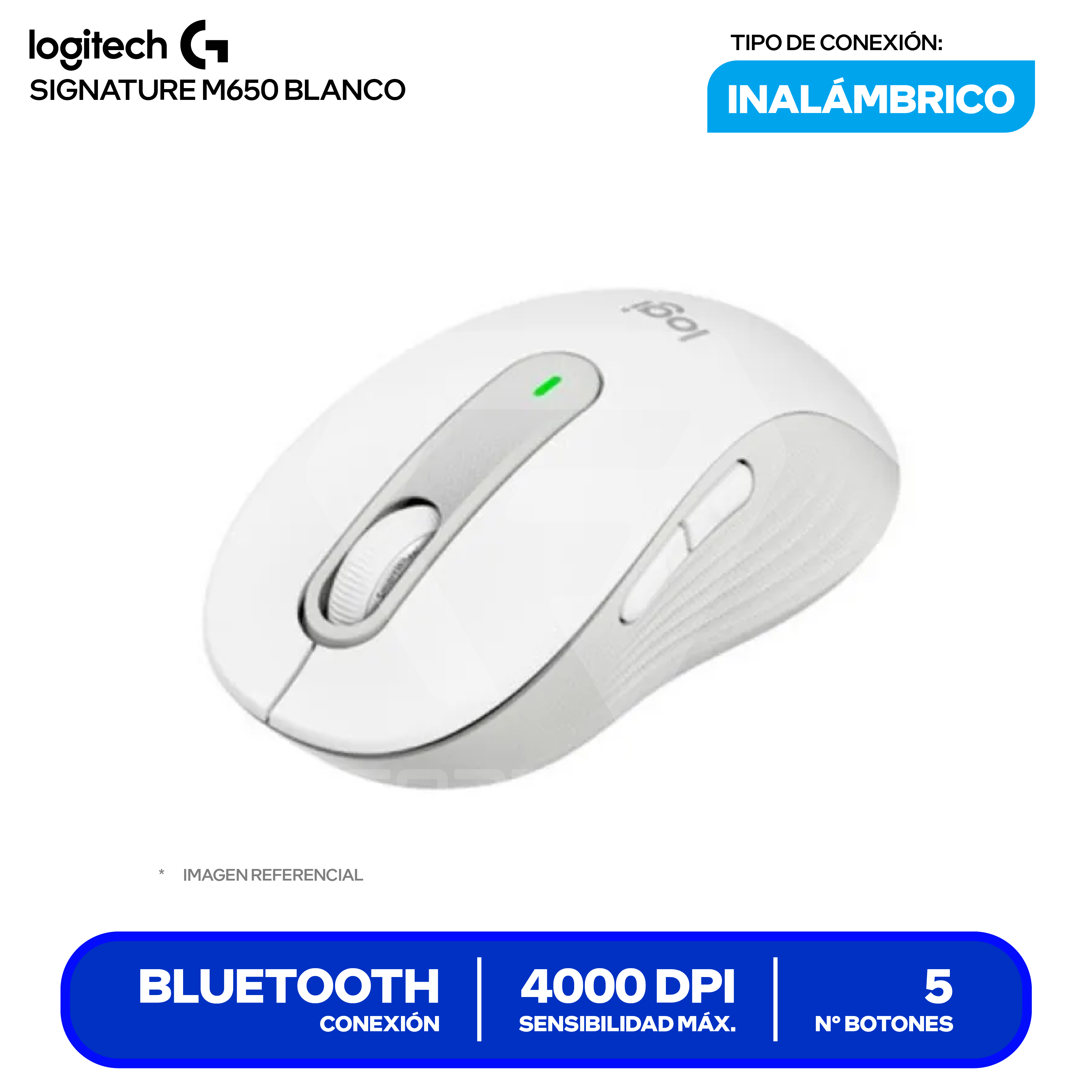 Mouse Bluetooth Logitech Signature M650 ( 910-006252 ) Blanco 4000 DPI