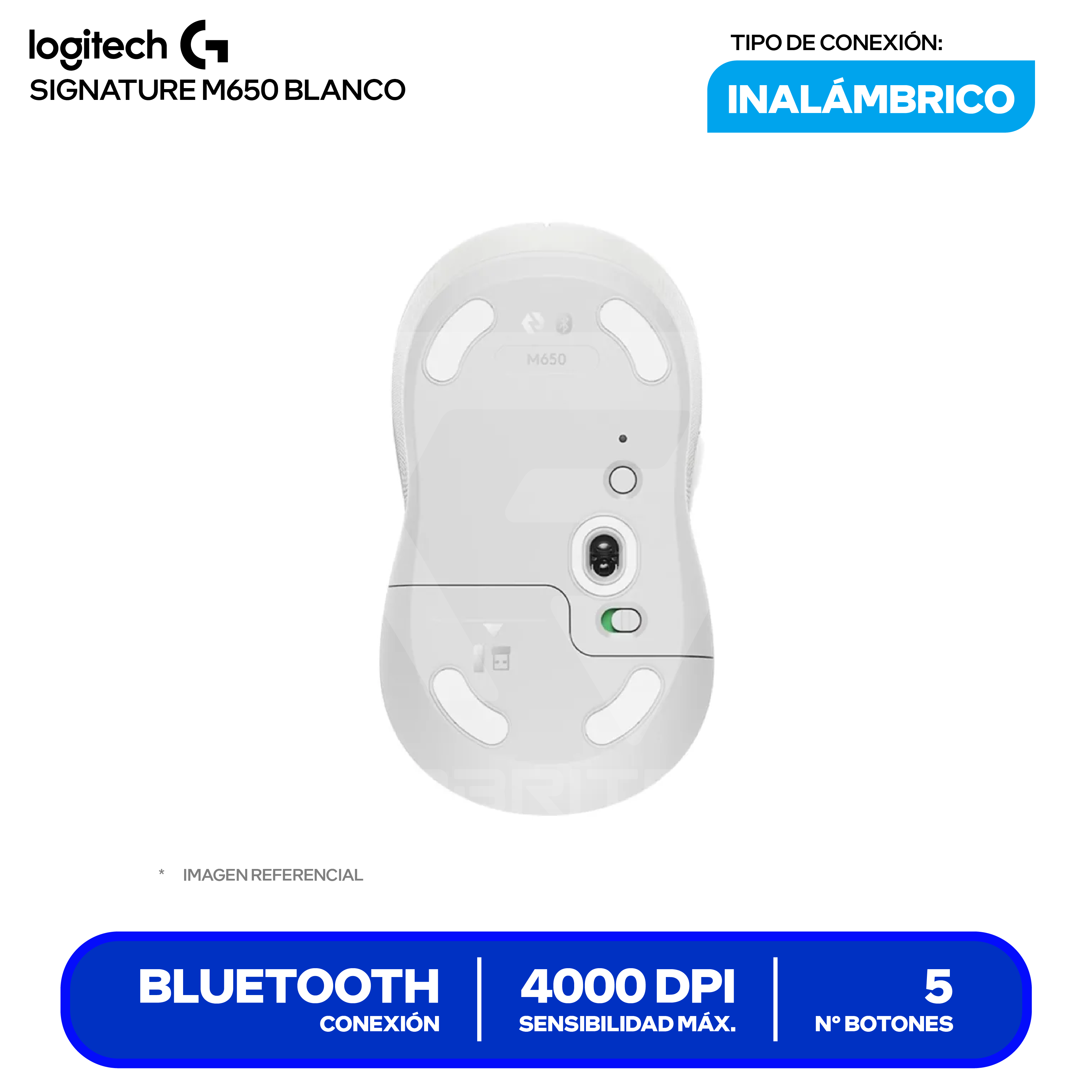 Mouse Bluetooth Logitech Signature M650 ( 910-006252 ) Blanco 4000 DPI