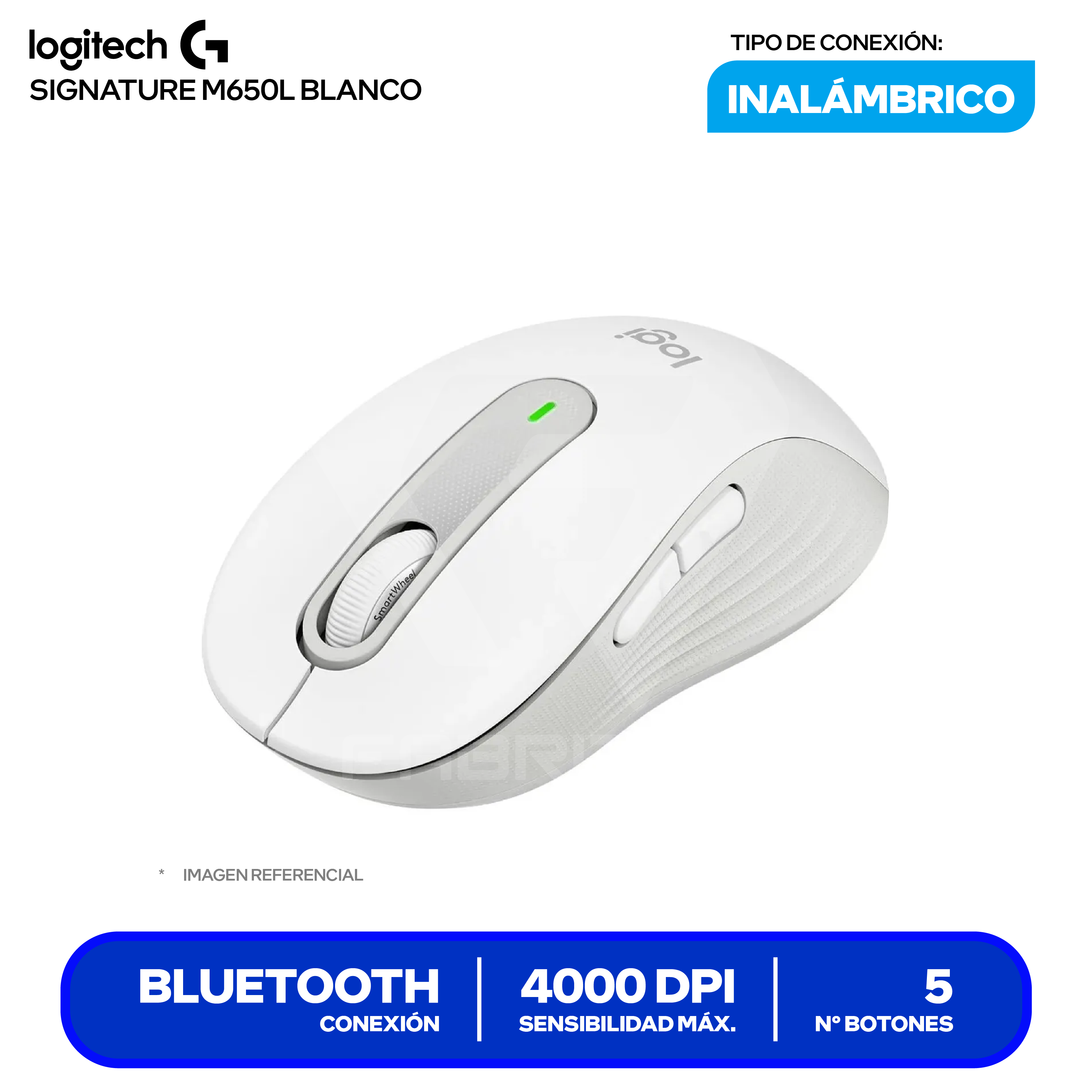 Mouse Bluetooth Logitech Signature M650 L ( 910-006233 ) Blanco 4000 DPI