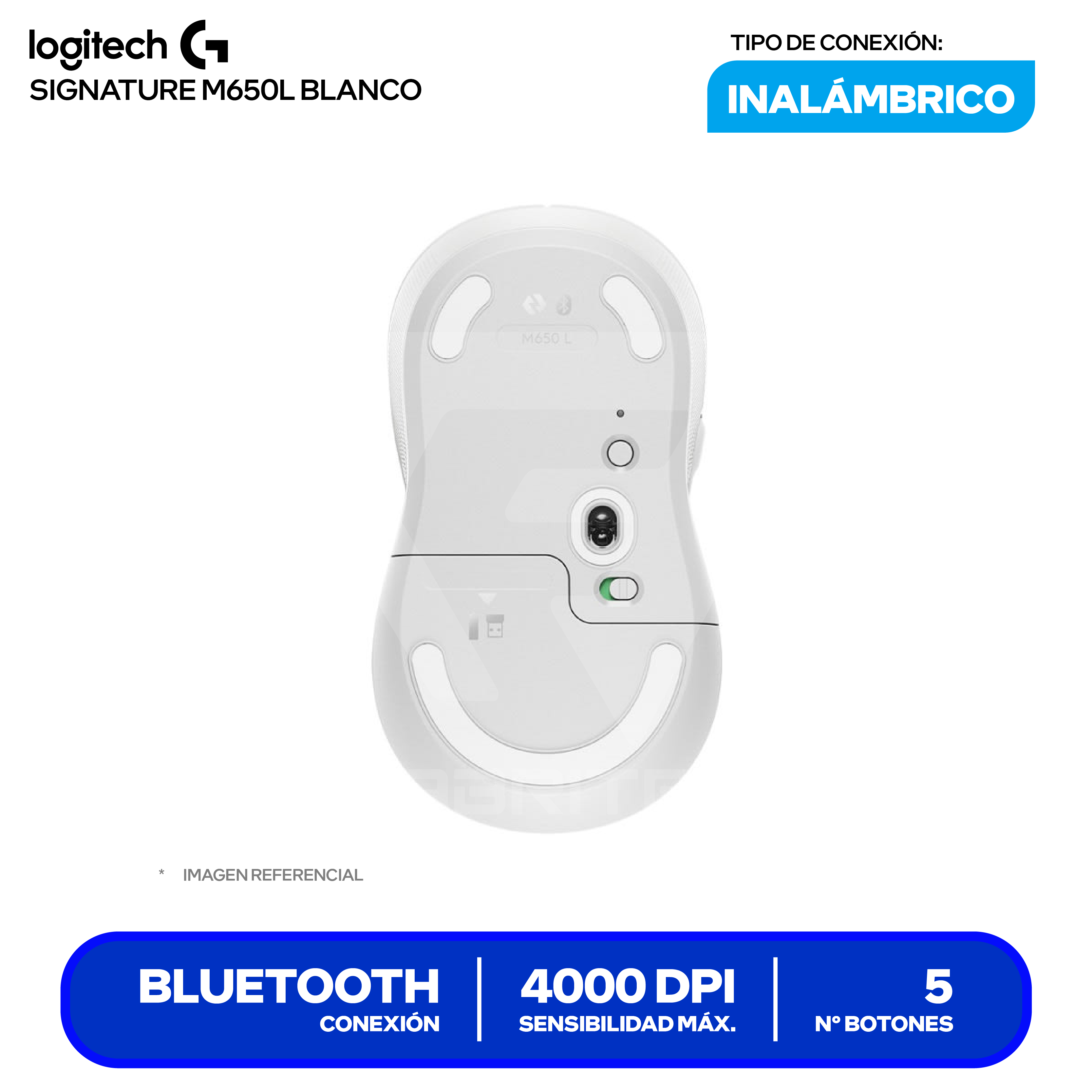 Mouse Bluetooth Logitech Signature M650 L ( 910-006233 ) Blanco 4000 DPI