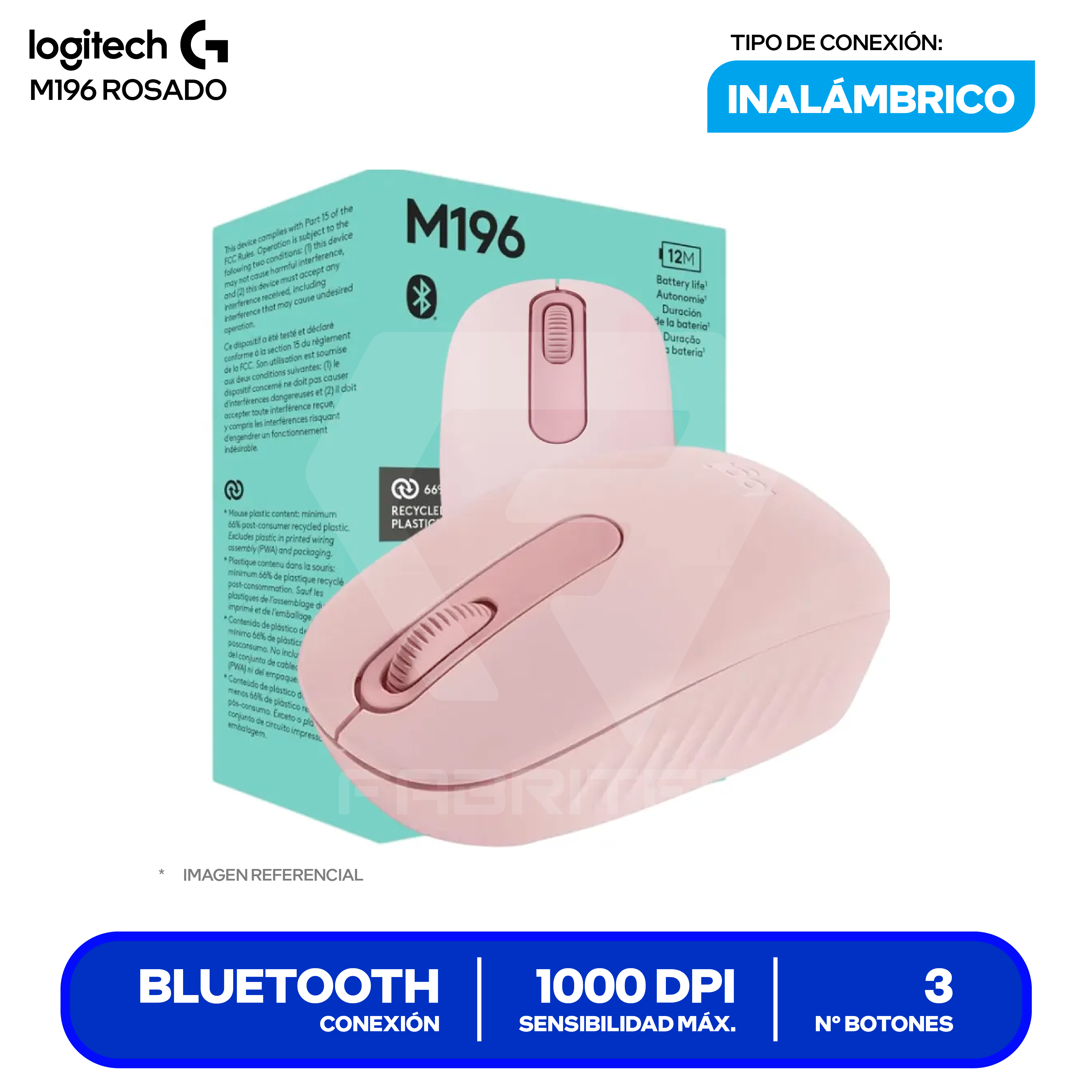 Mouse Inalámbrico Logitech M196 ( 910-007458 ) Rosado 1000 DPI