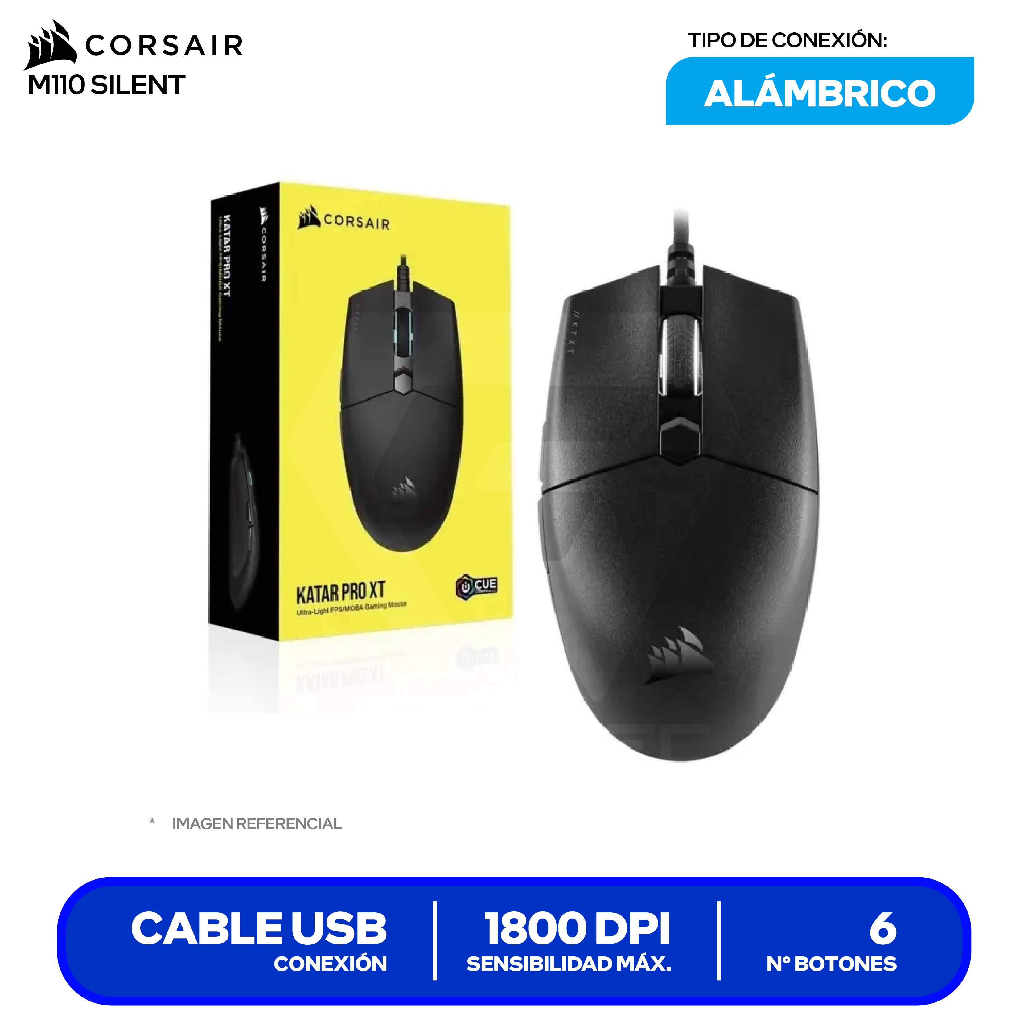 Mouse Gamer Corsair KATAR PRO XT ( CH-930C111-NA ) Negro 18.000 DPI