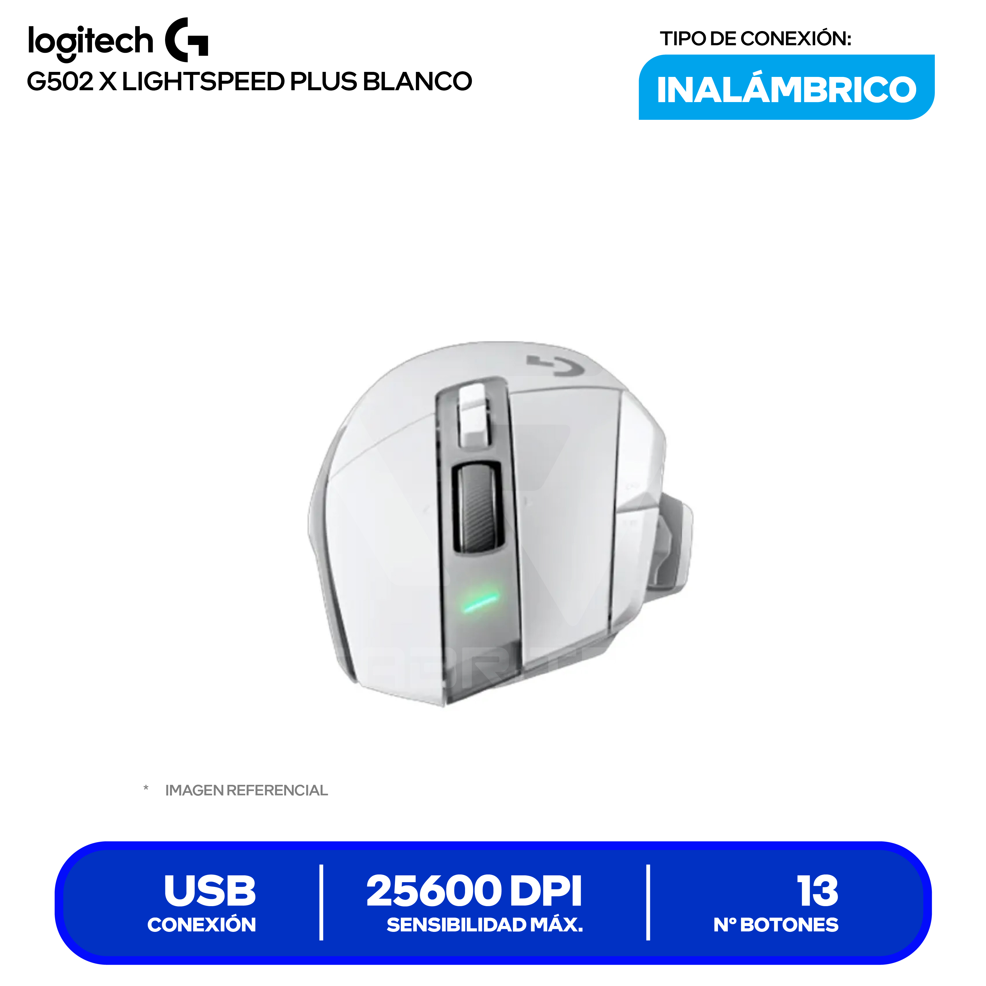 Mouse Gamer Inalámbrico Logitech G502 X PLUS ( 910-006170 ) Blanco 25.600 DPI