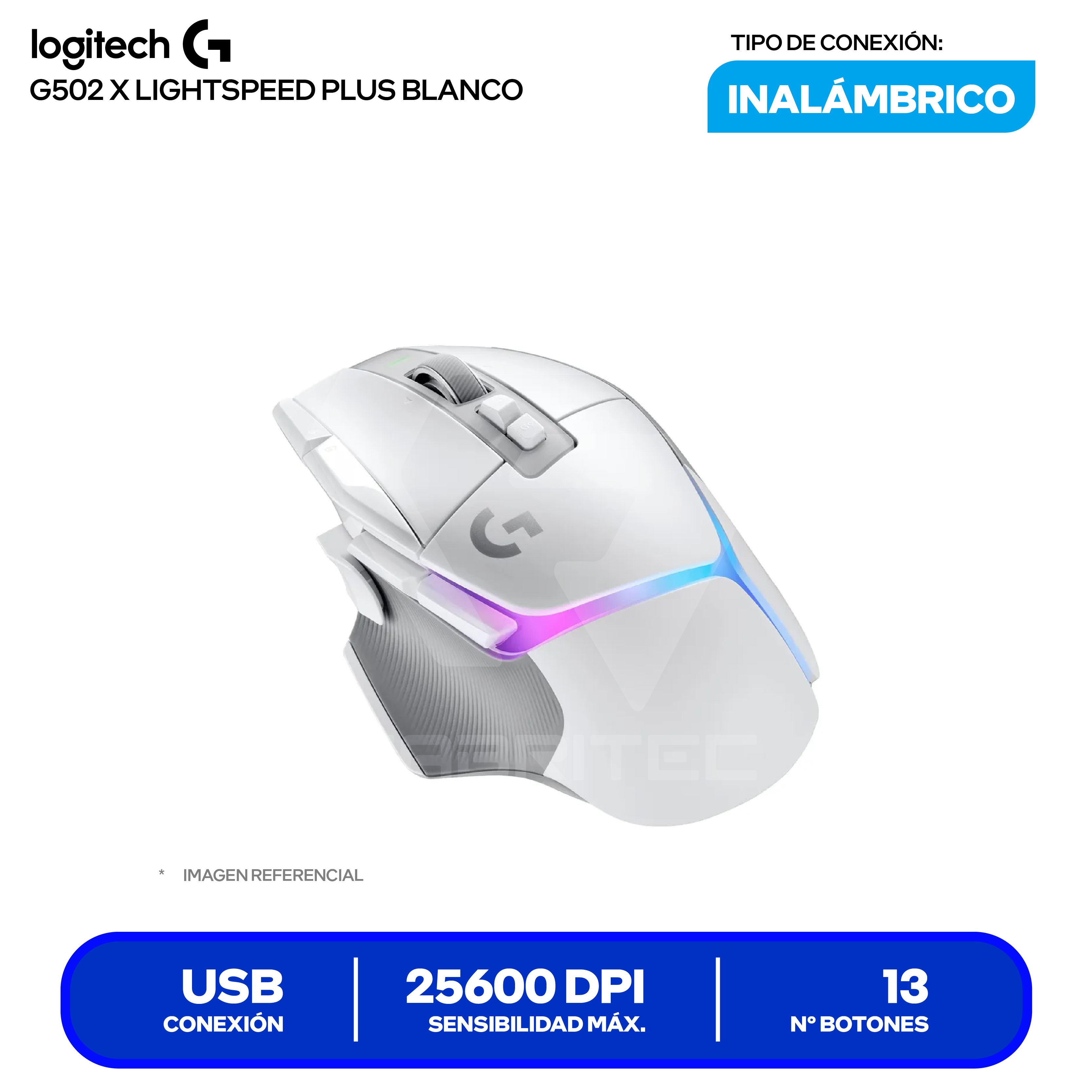 Mouse Gamer Inalámbrico Logitech G502 X PLUS ( 910-006170 ) Blanco 25.600 DPI